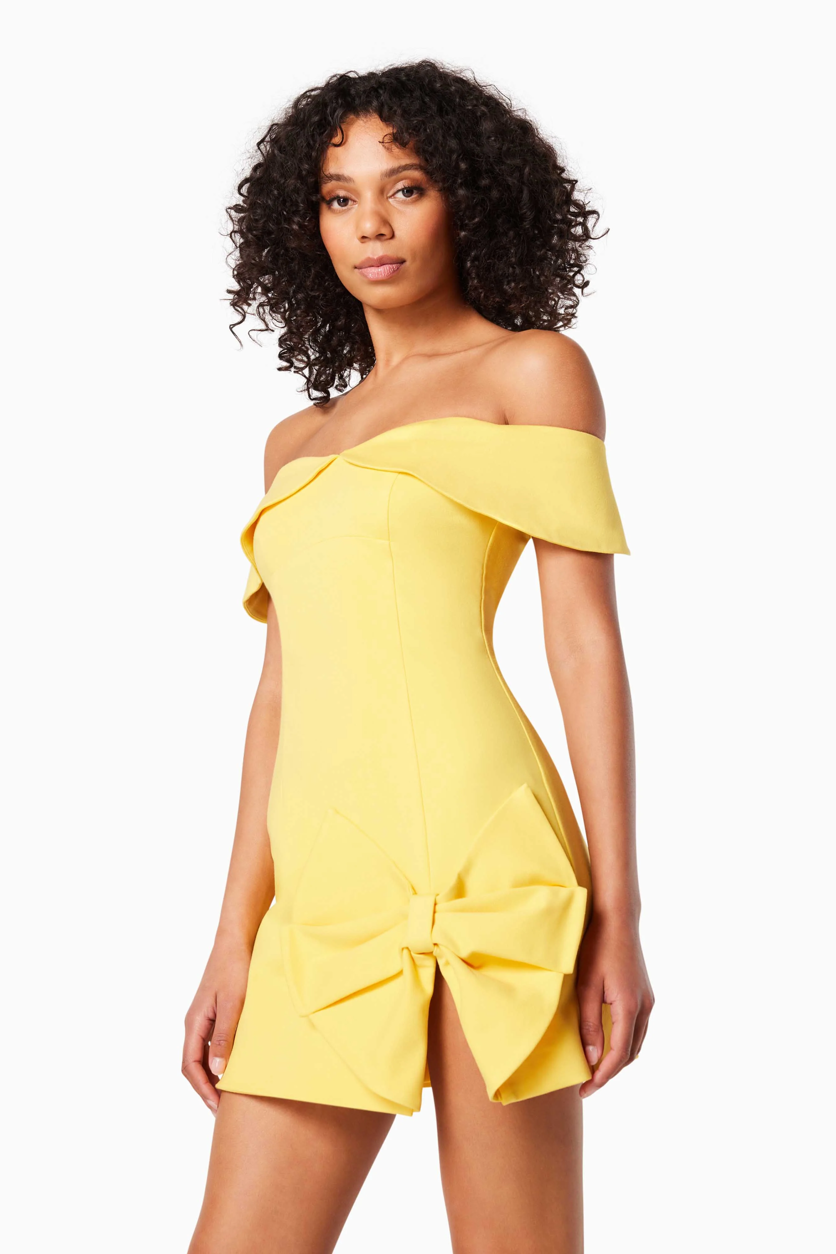 Cadence Off The Shoulder Mini Dress In Yellow