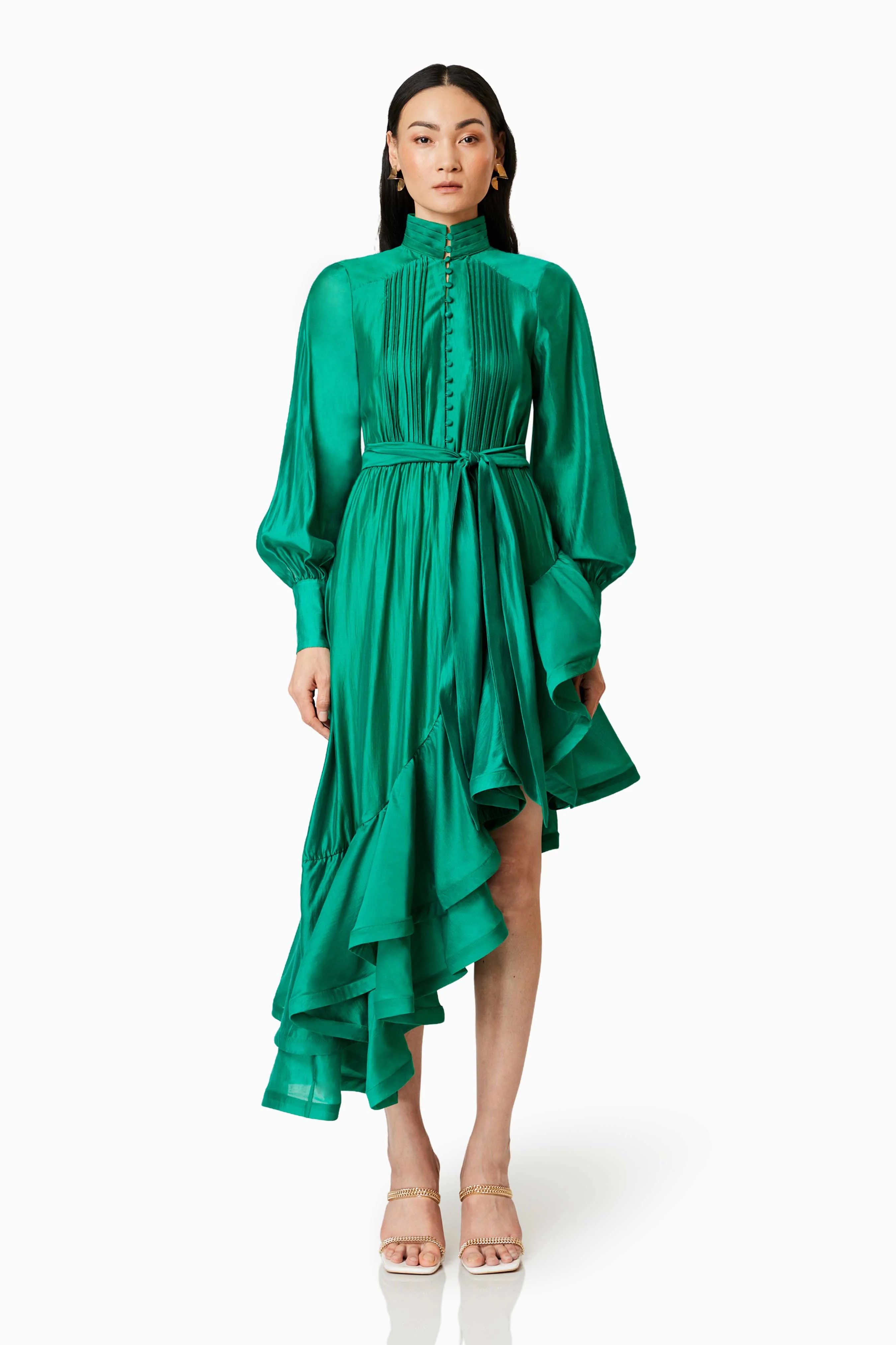 Honeymoon Long Sleeve Maxi Dress In Green