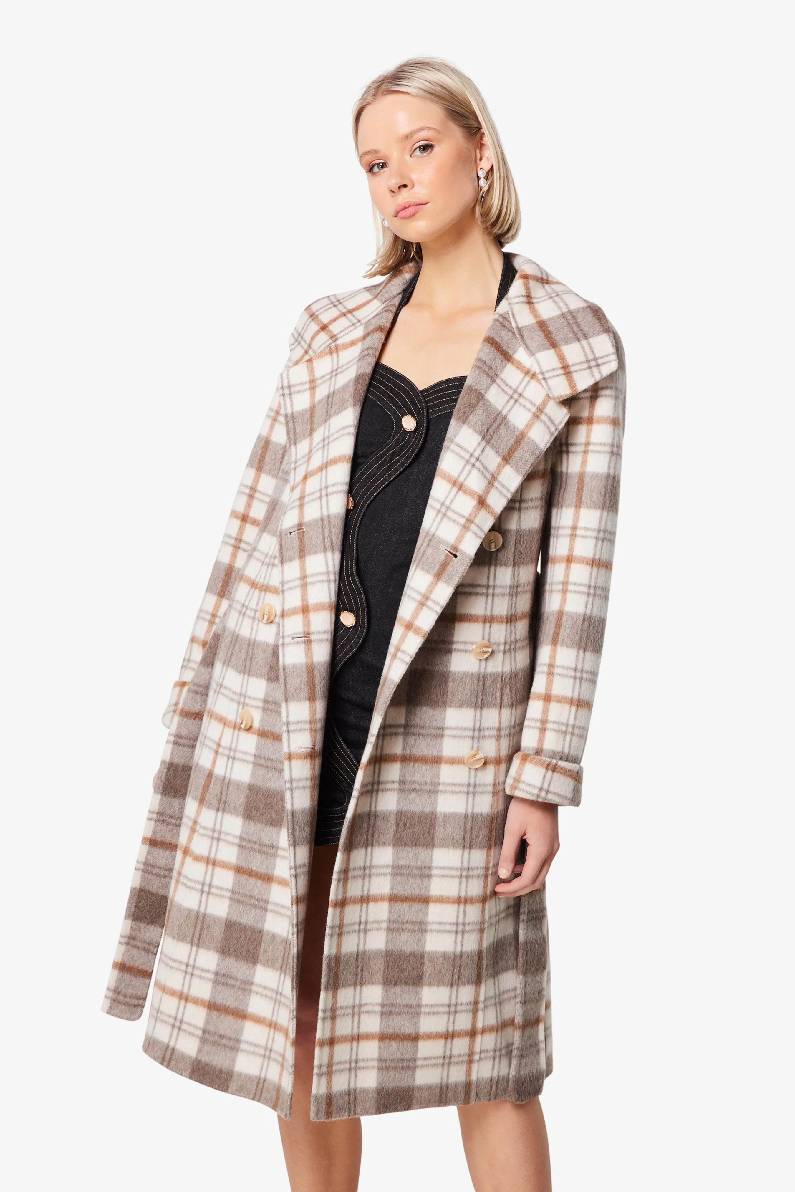 Colorado Midi Coat In Ivory Check