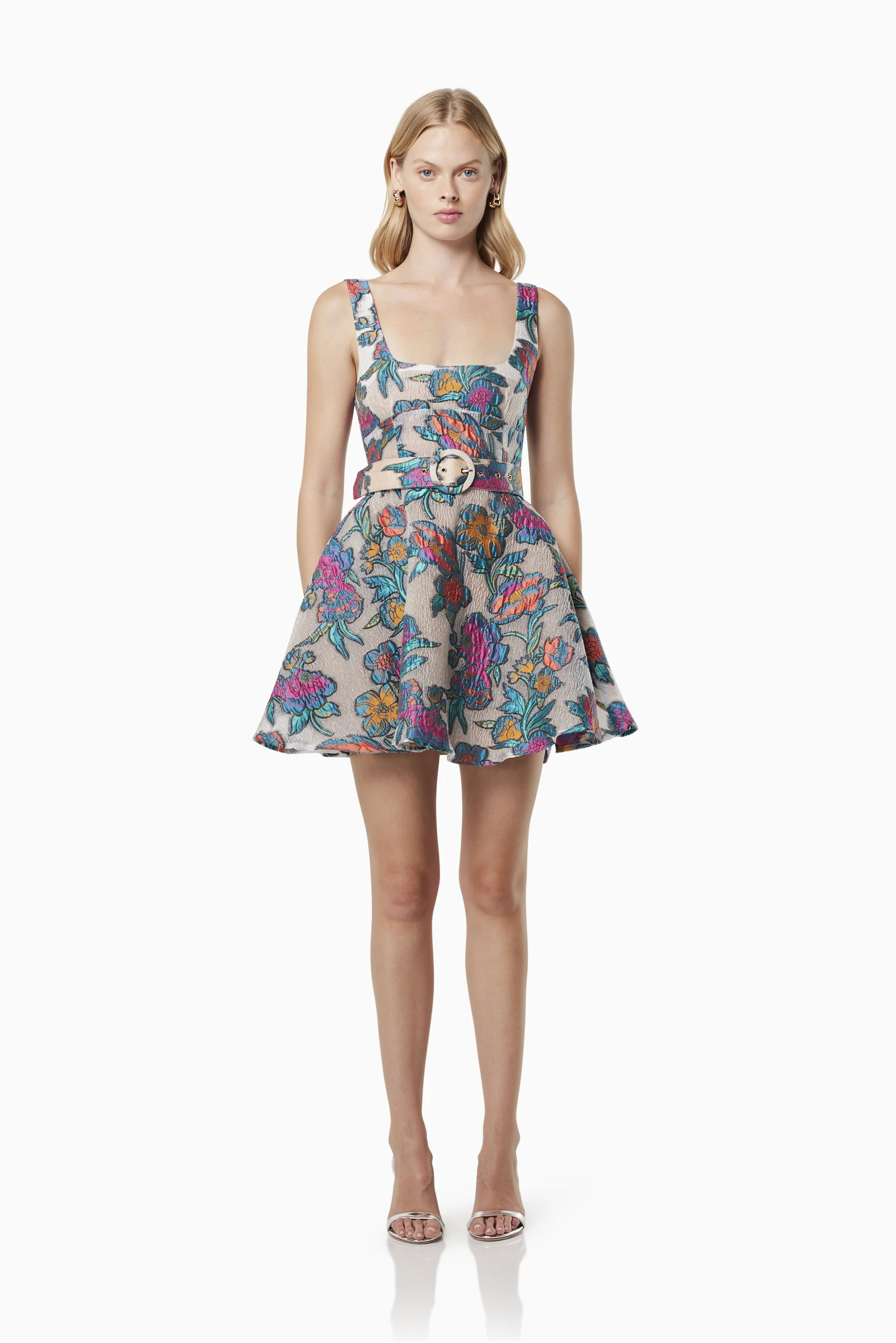 Zenobia Burnout Jacquard Mini Dress In Multi