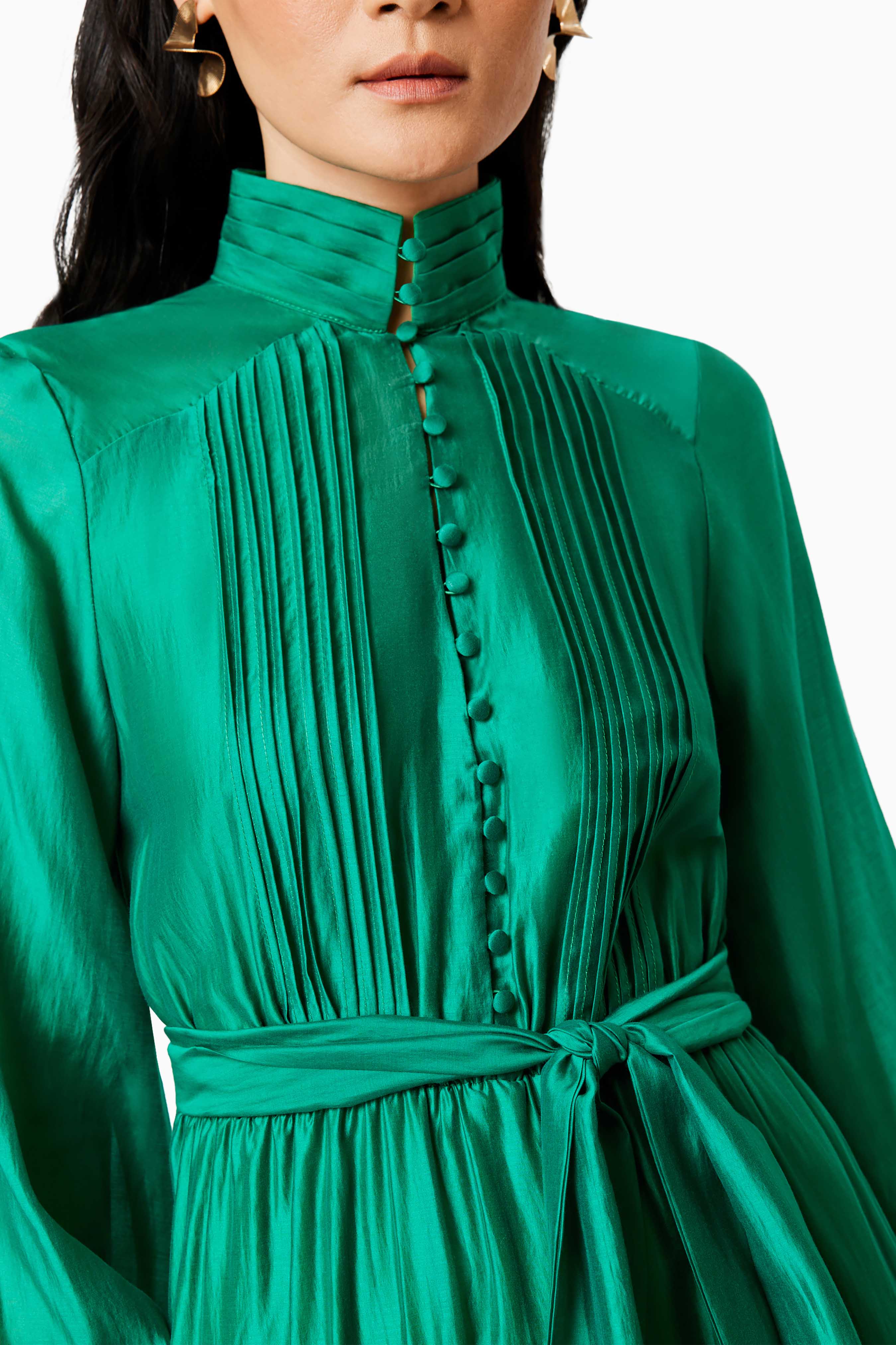 Honeymoon Long Sleeve Maxi Dress In Green