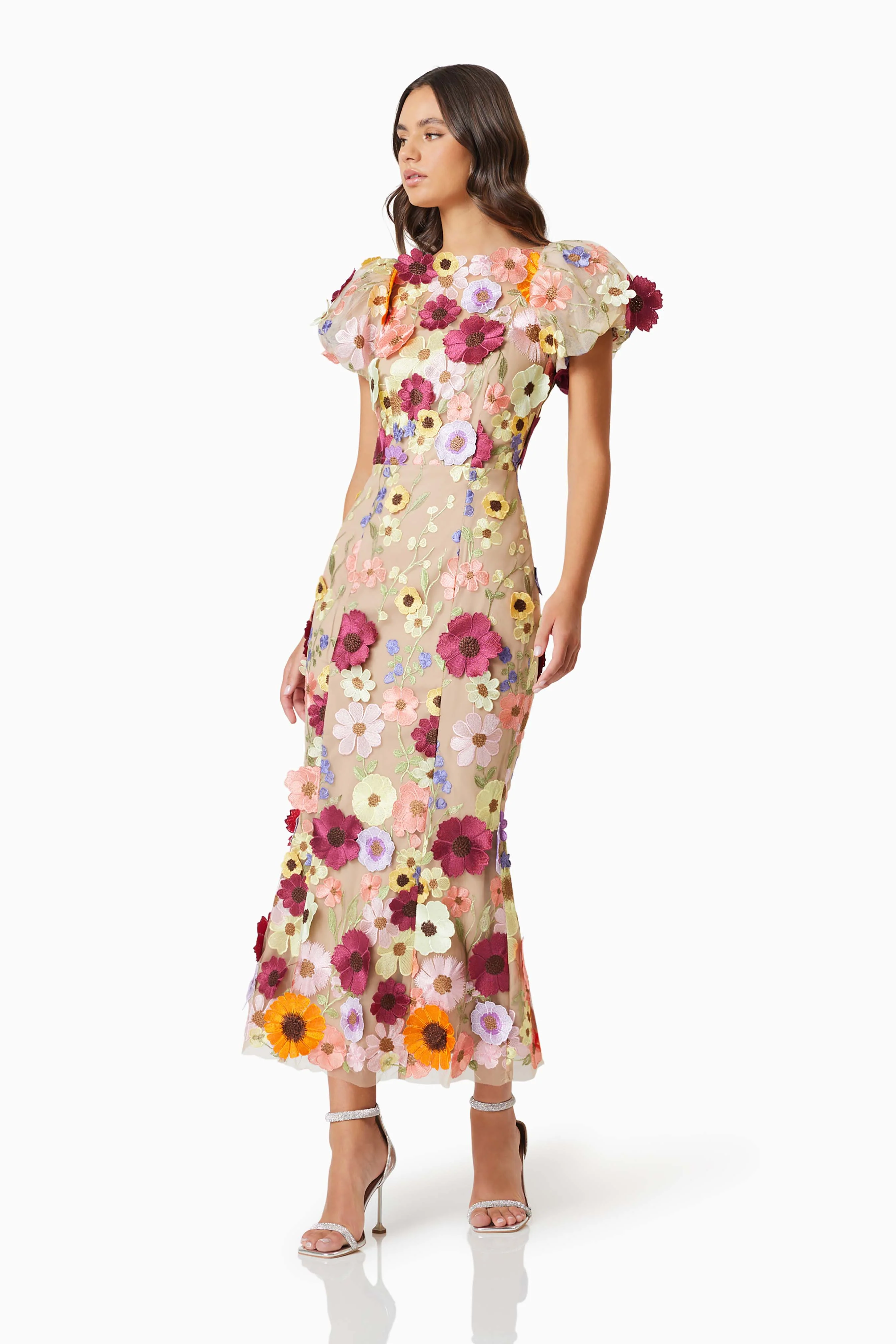 Astraea 3D Lace Maxi Dress In Pink