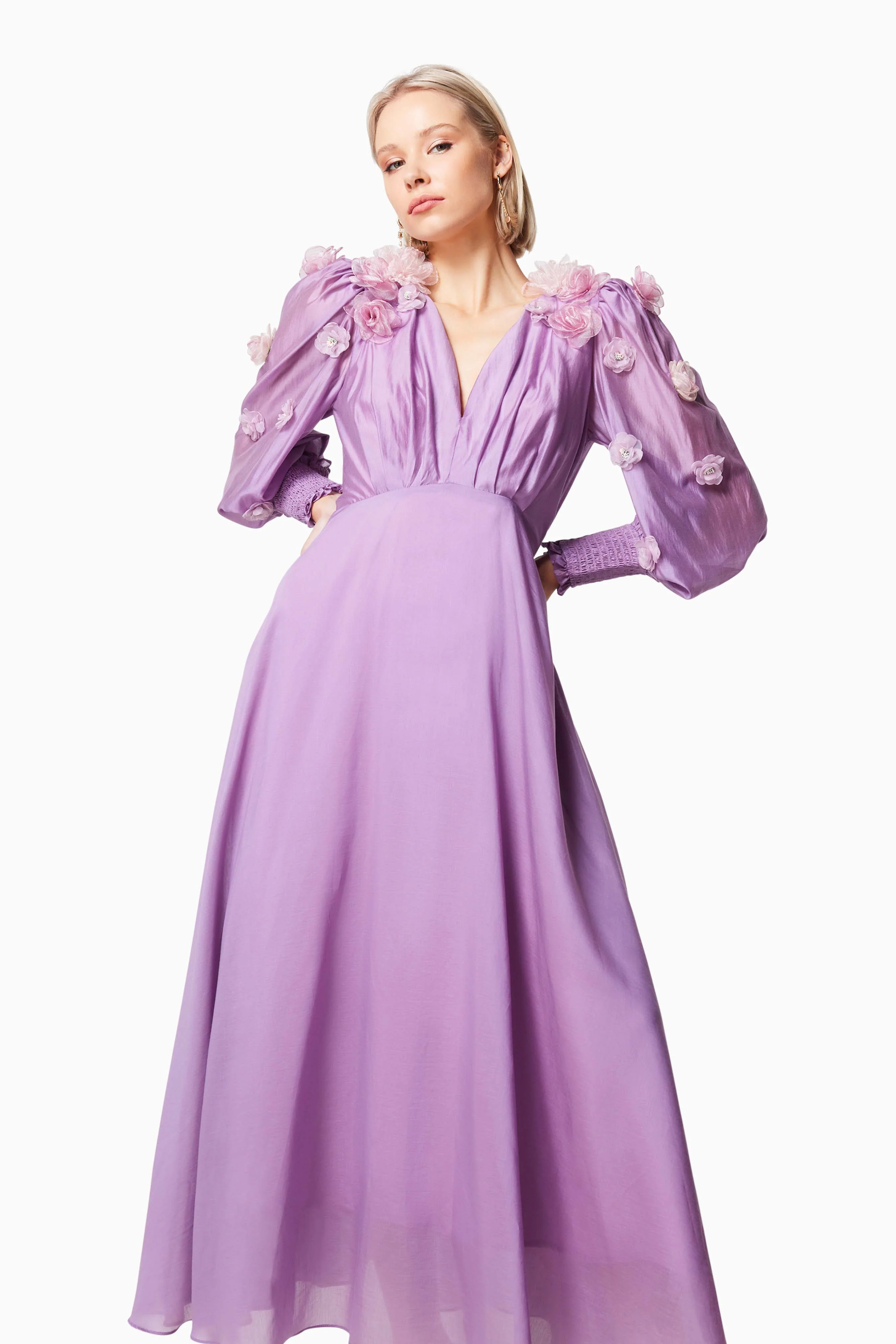 Nectar 3D Rosette Maxi Dress In Purple