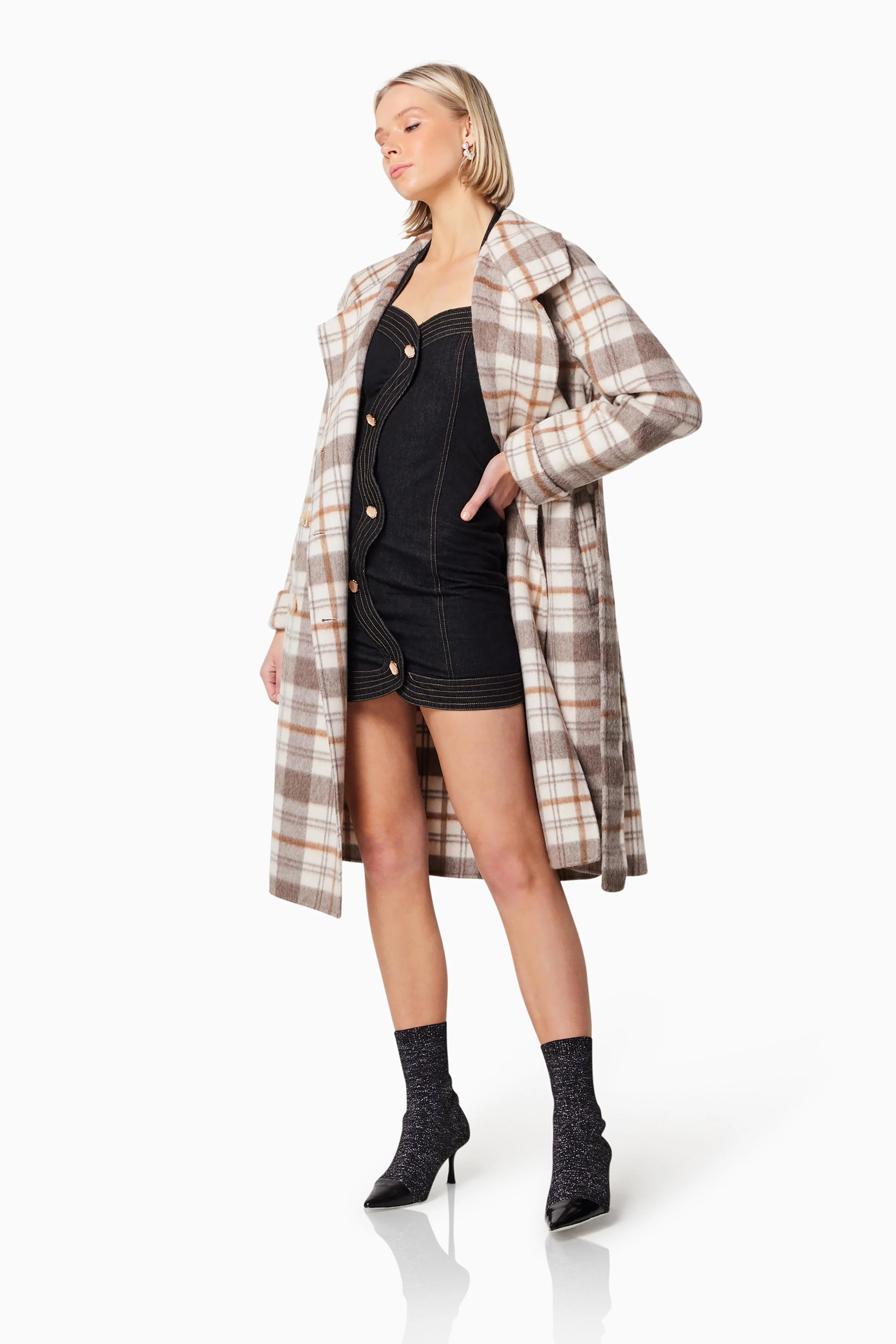 Colorado Midi Coat In Ivory Check