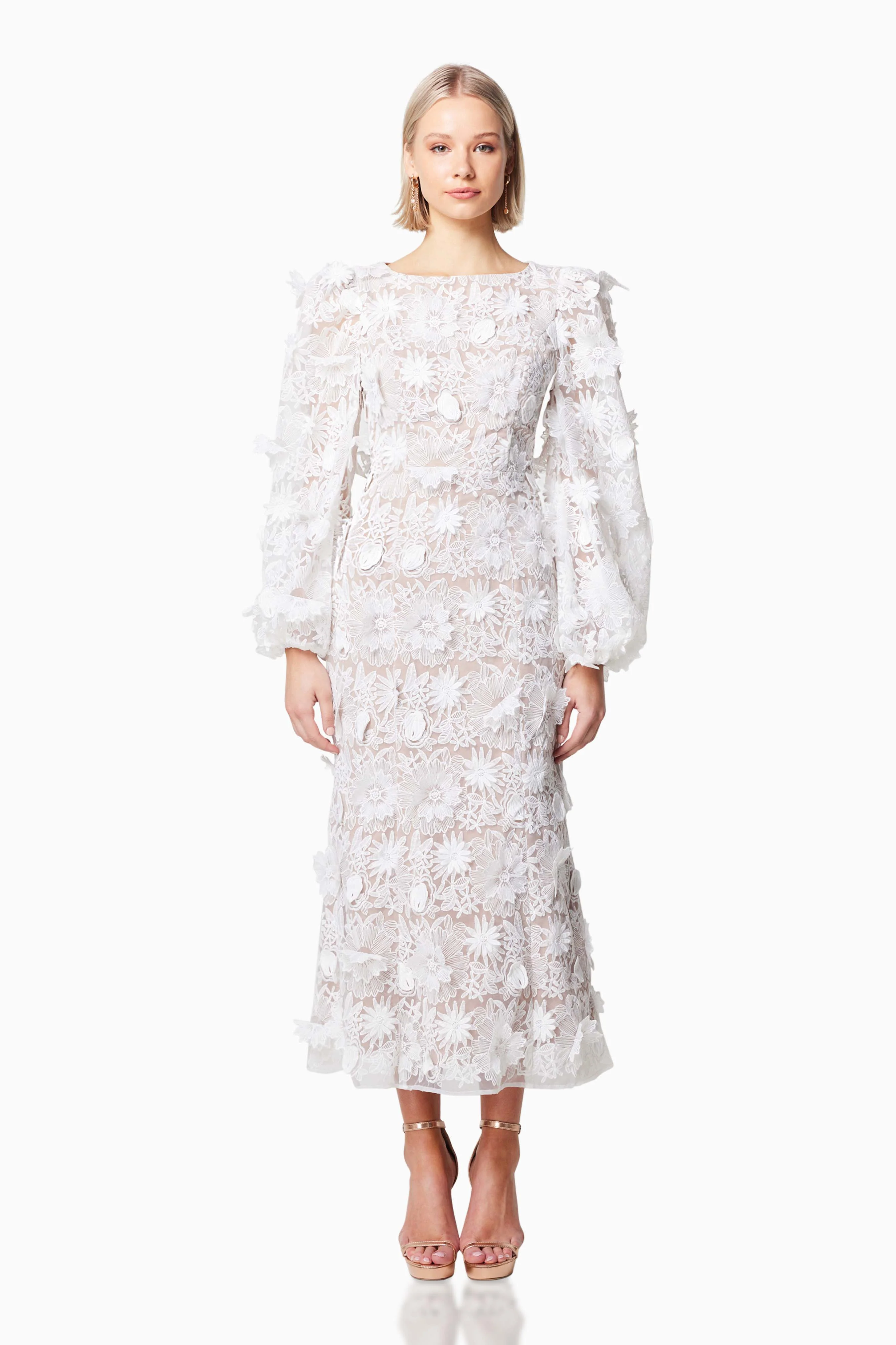 Tranquility 3D Floral Maxi Dress In White