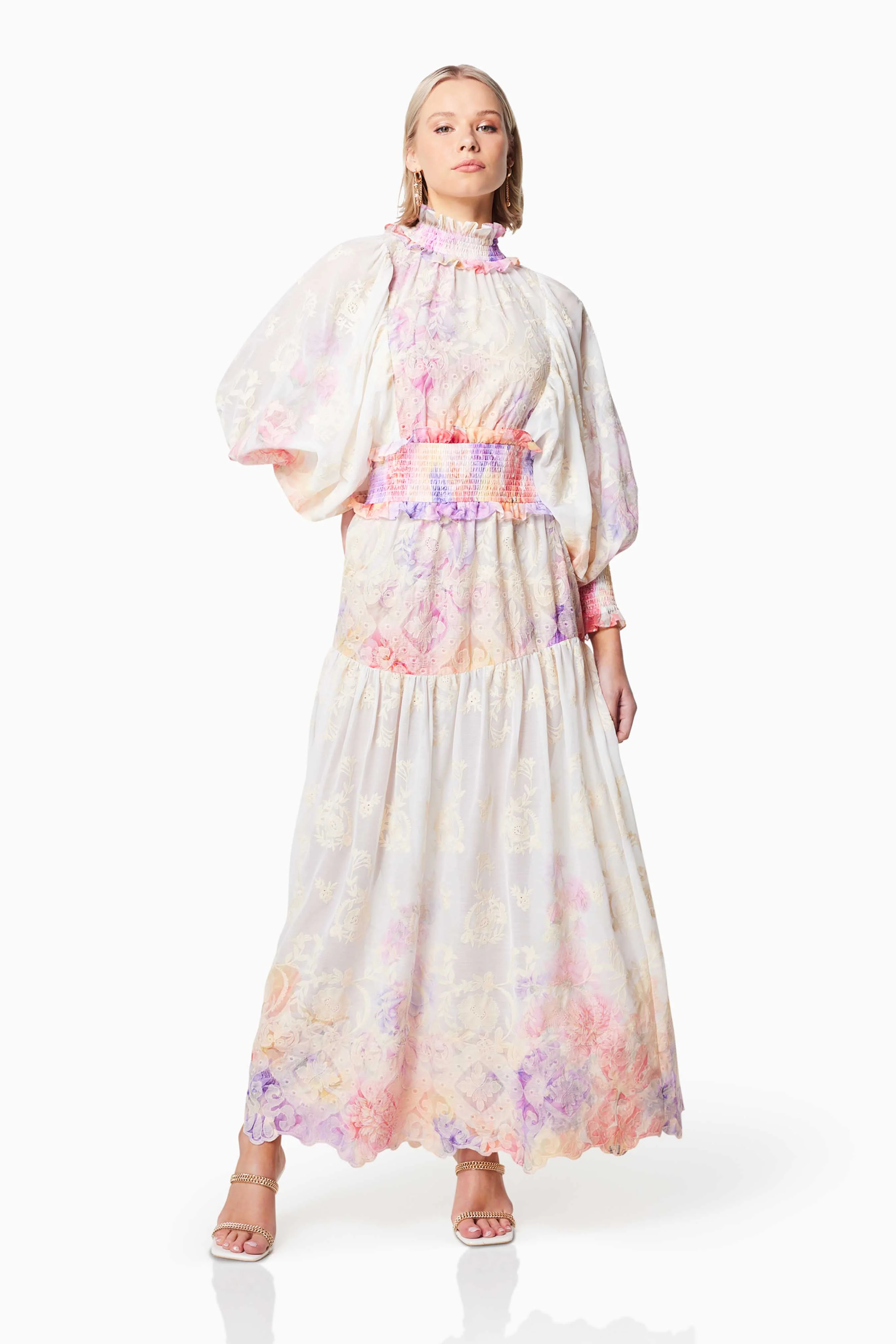 Grandeur Long Sleeved Maxi Dress In Pink