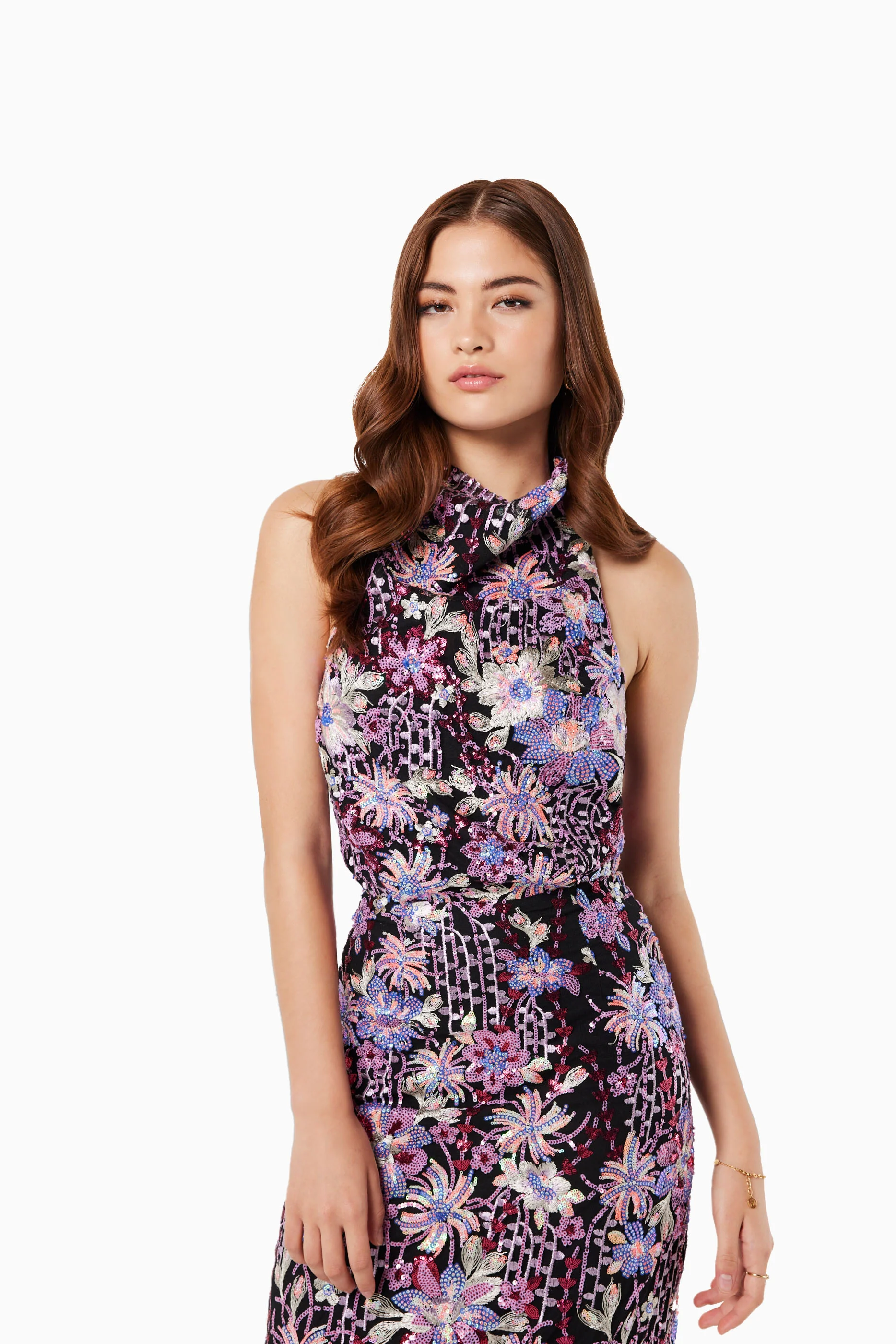 Stage Sequin Mesh Midi Dress In Multi