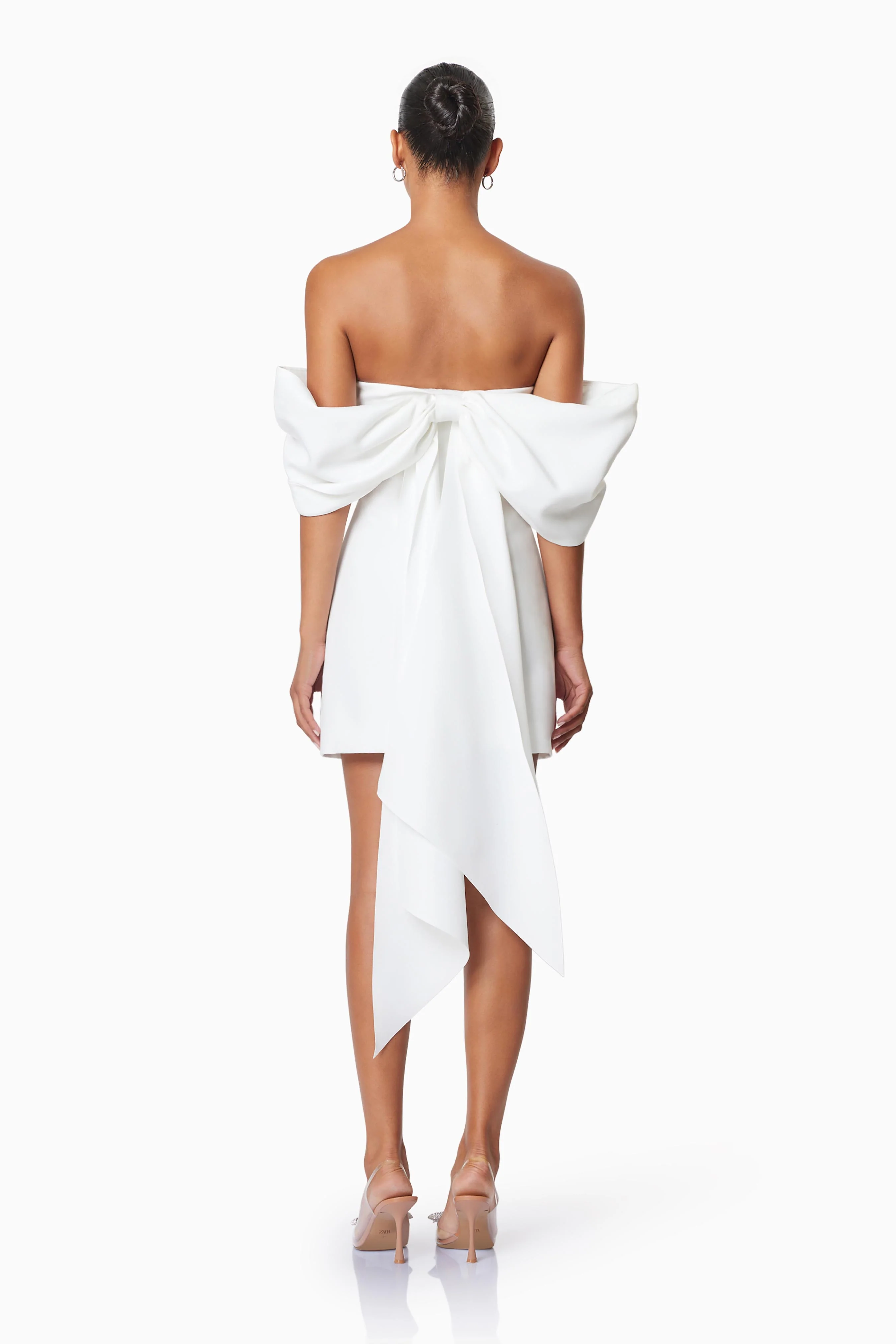 Calypso Bow Detail Mini Dress In White
