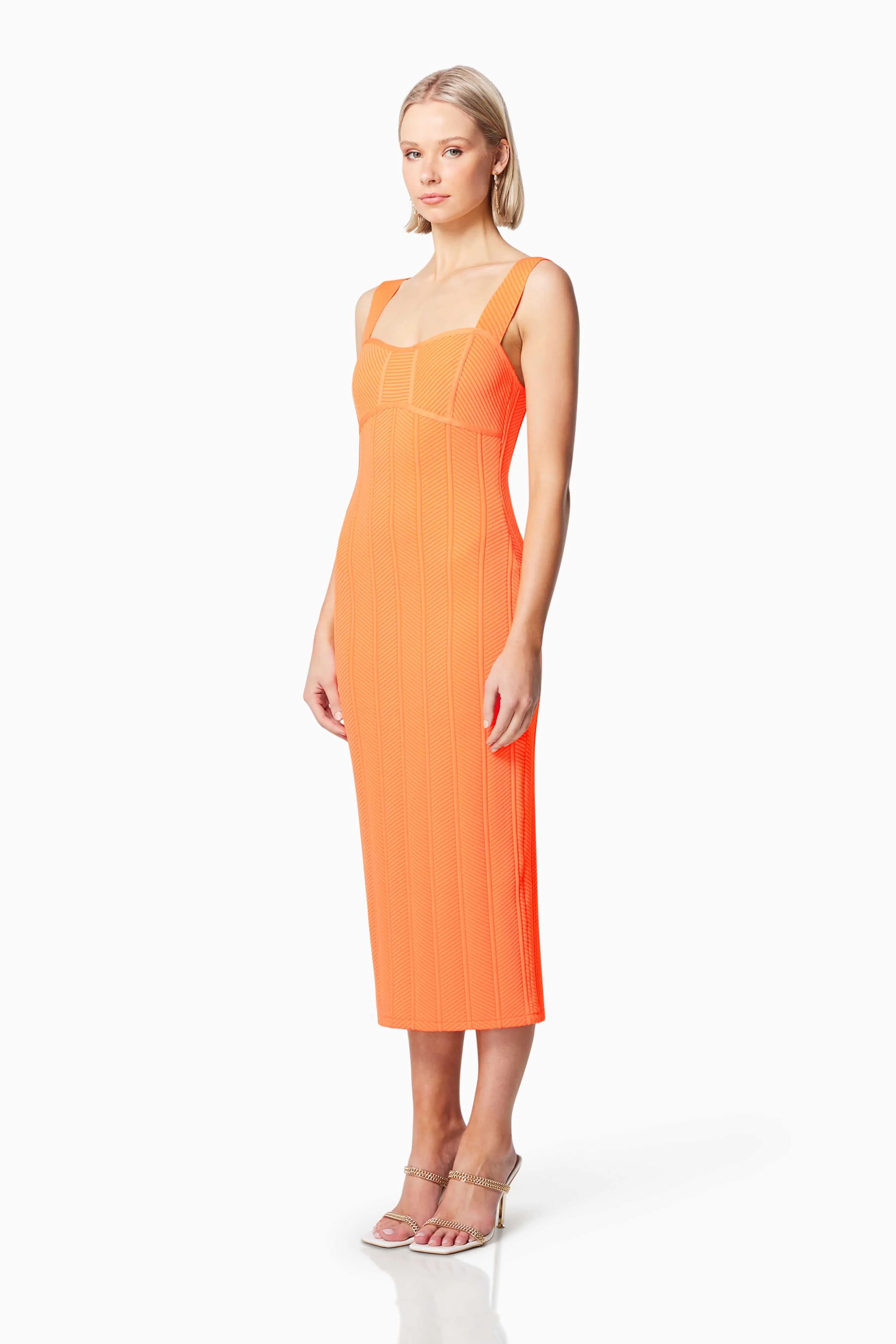 Sterling Textured Midi Dress In Orange