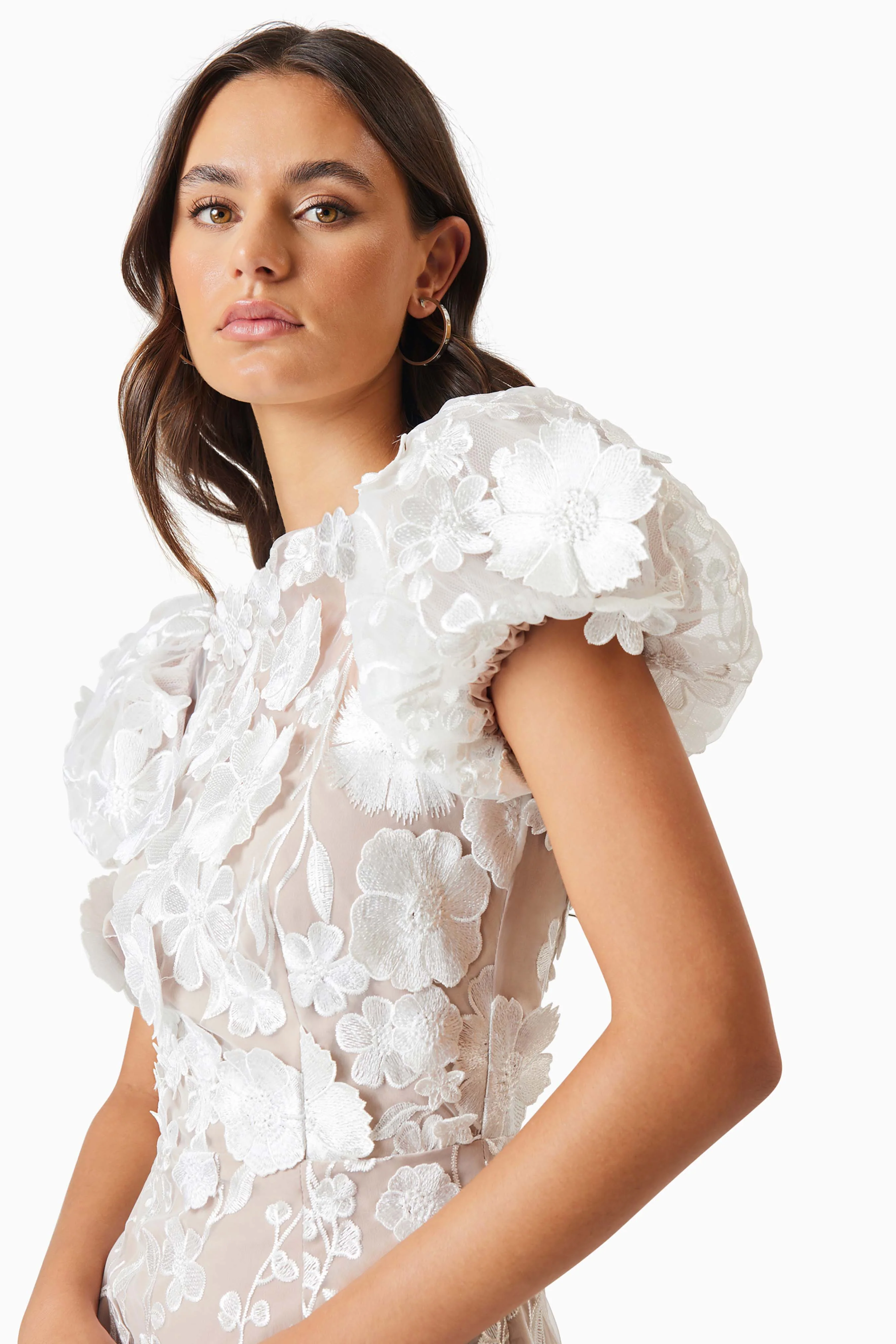 Astraea 3D Lace Maxi Dress In White