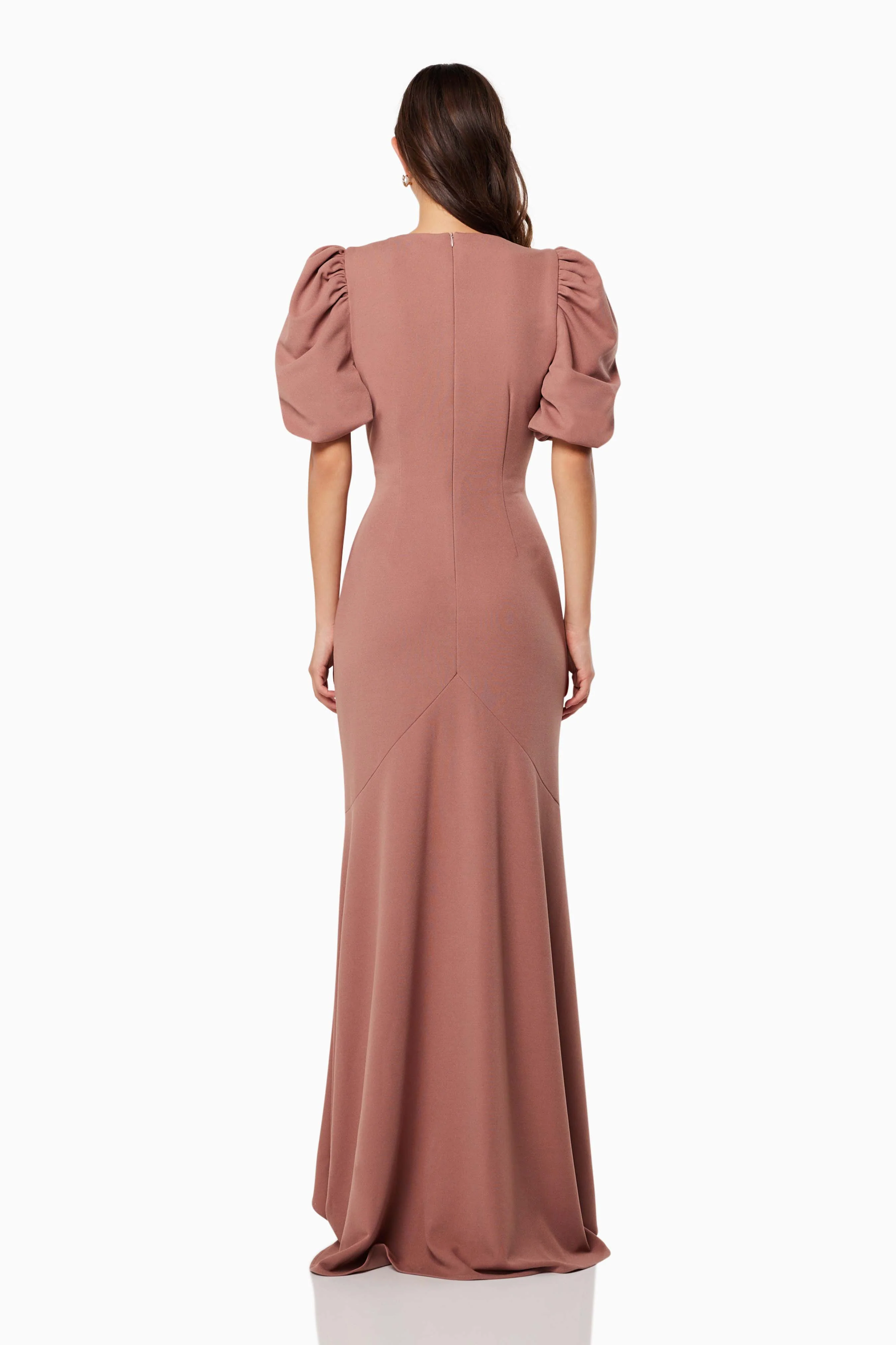 Amaryllis Short Puffed Maxi Gown In Brown