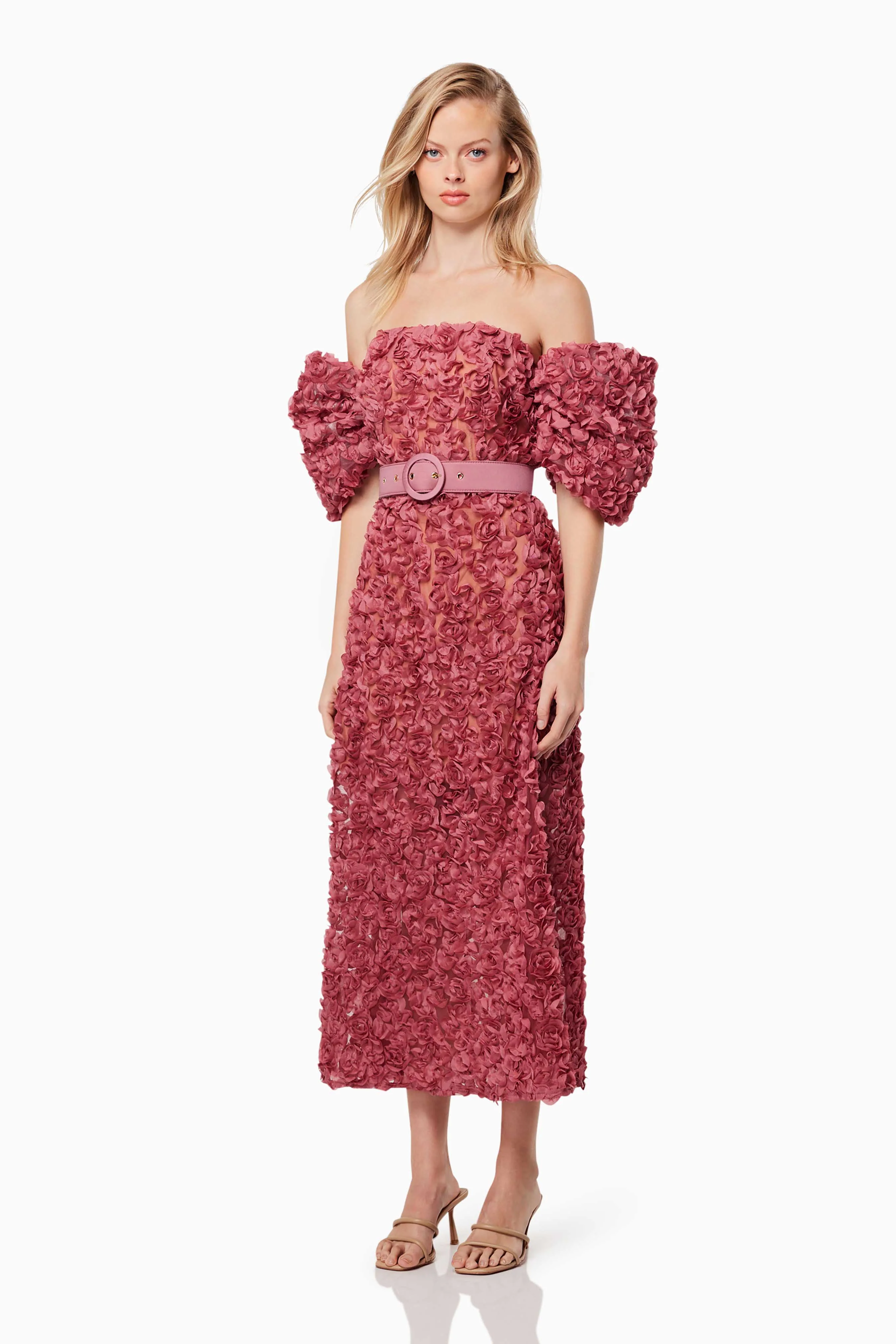 Intimacy Off The Shoulder Midi Dress In Pink