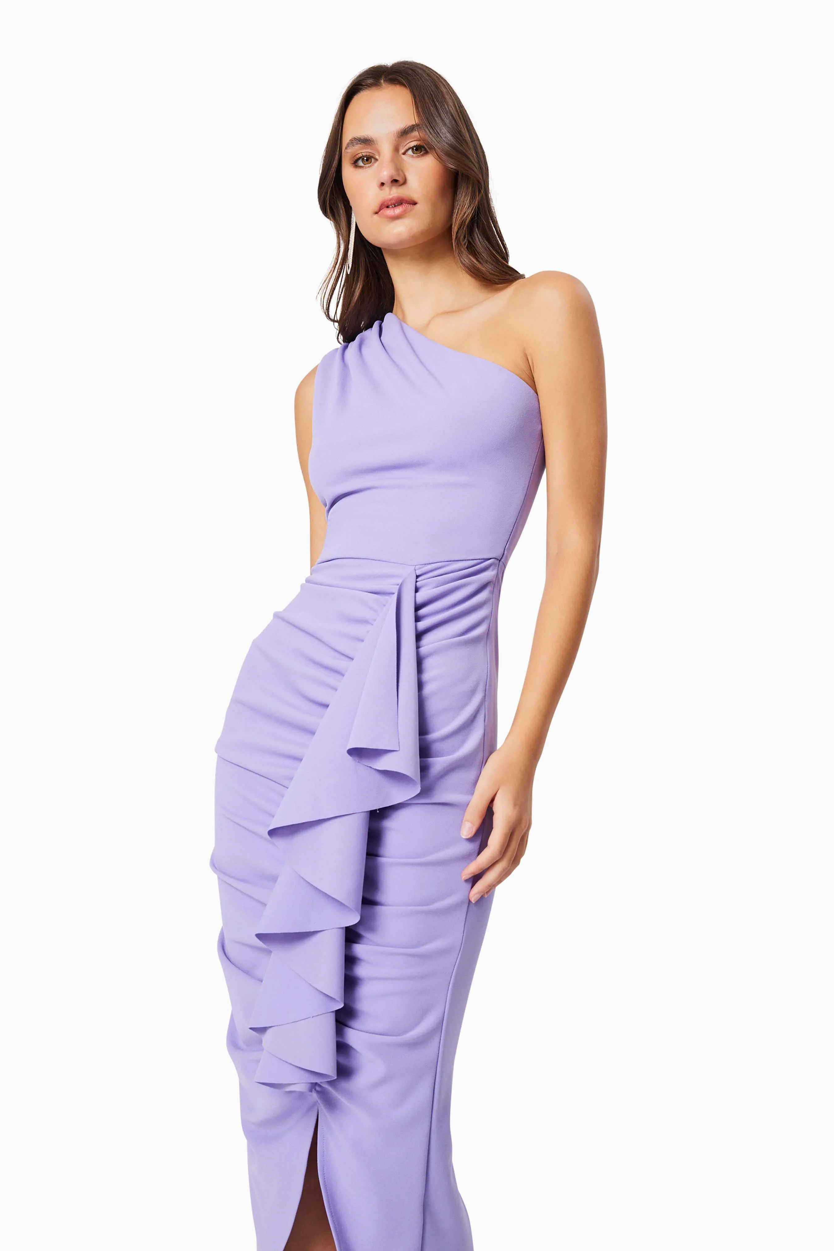 Jade One Shoulder Midi Dress In Purple