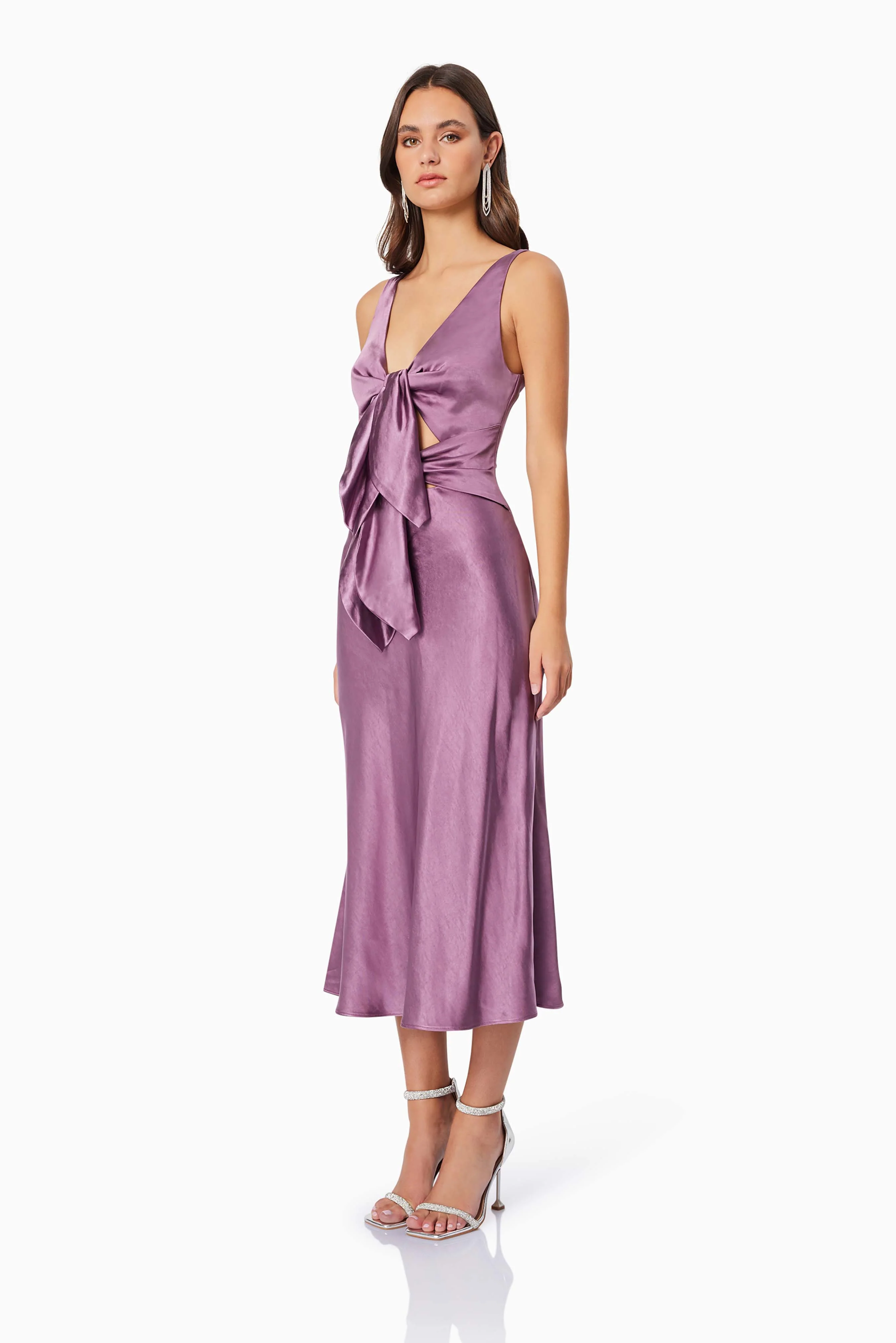 Faith Front Tie Midi Dress In Purple