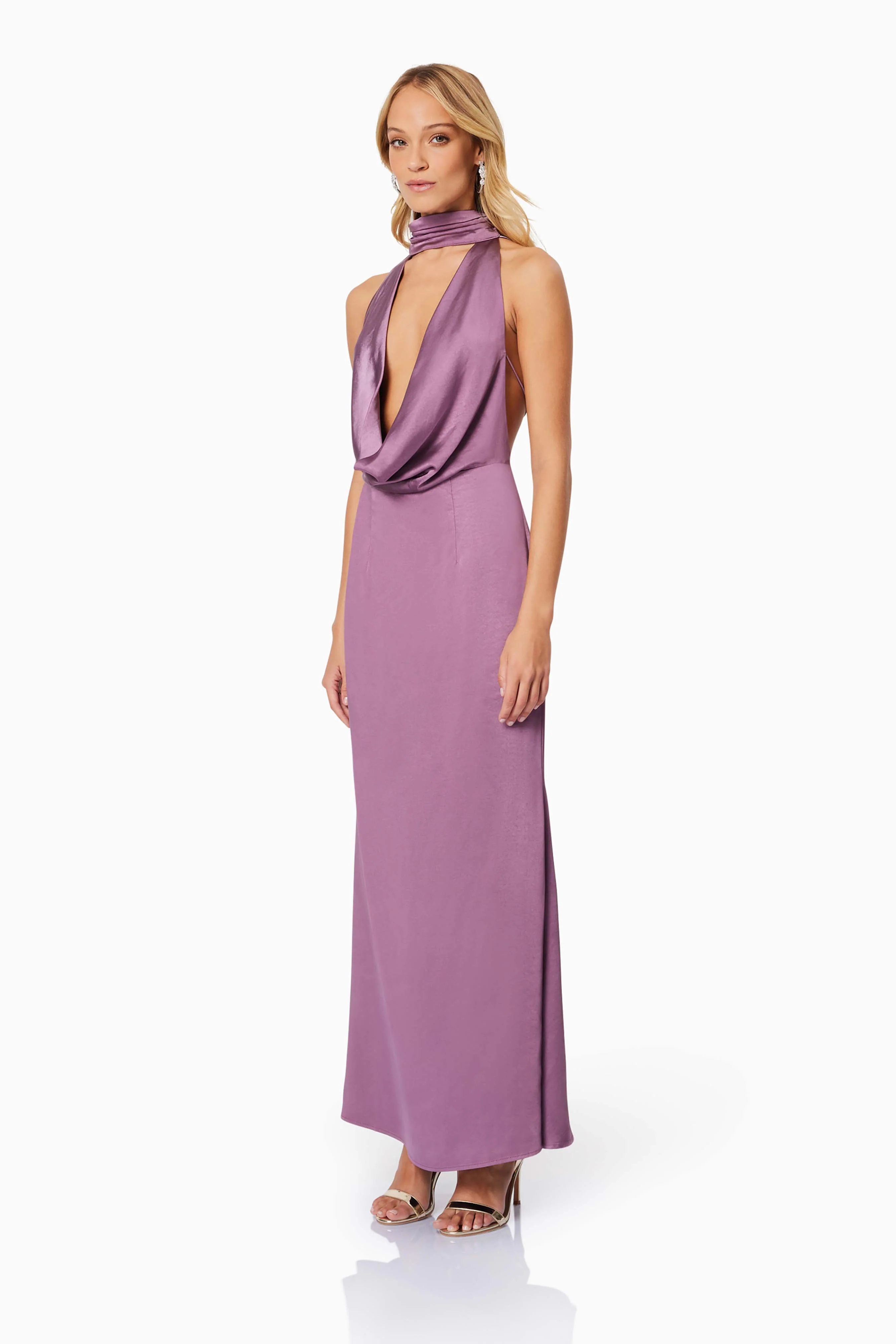 Faith Deep Neckline Maxi Dress In Purple