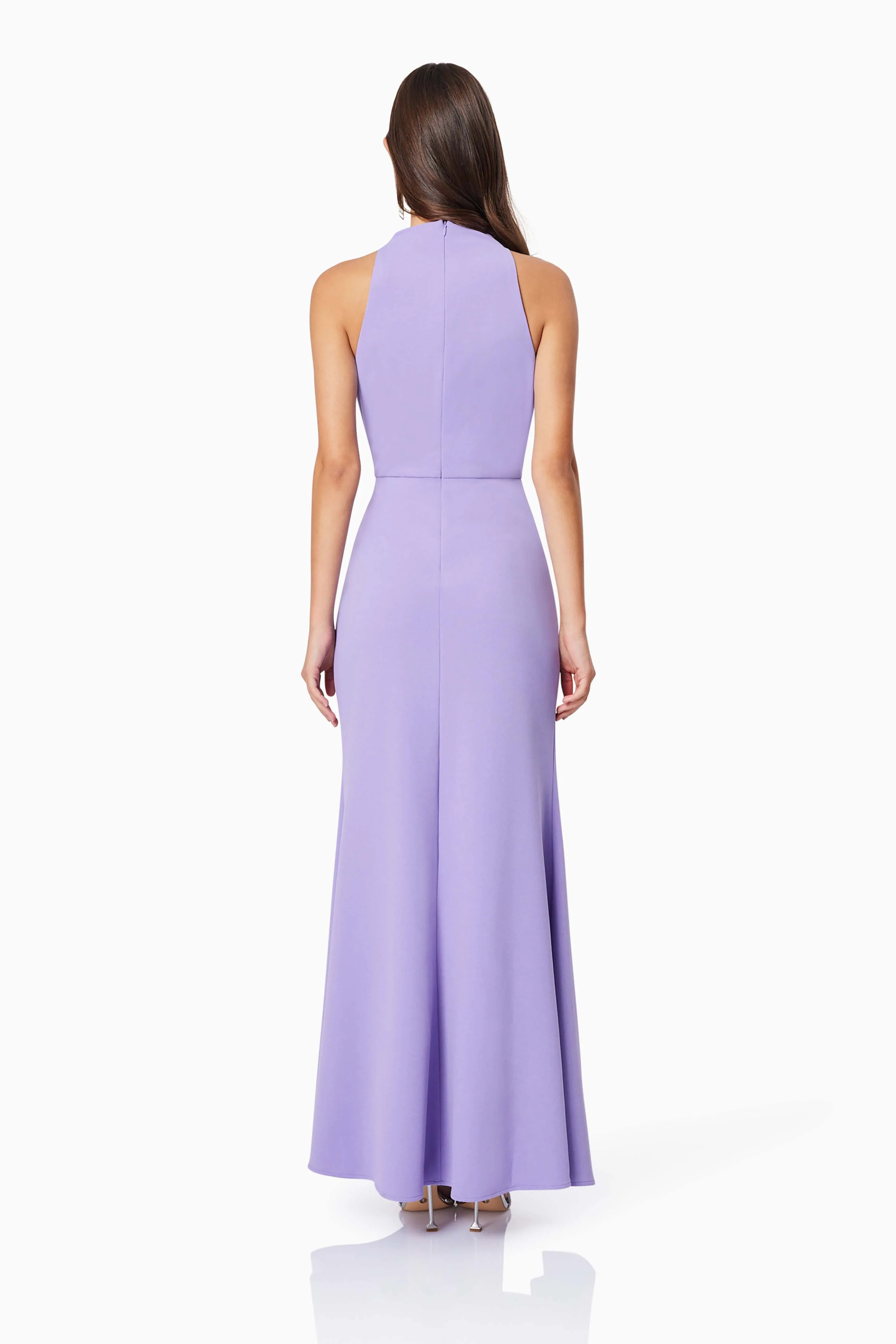 Jade High Neckline Fitted Maxi Dress In Purple