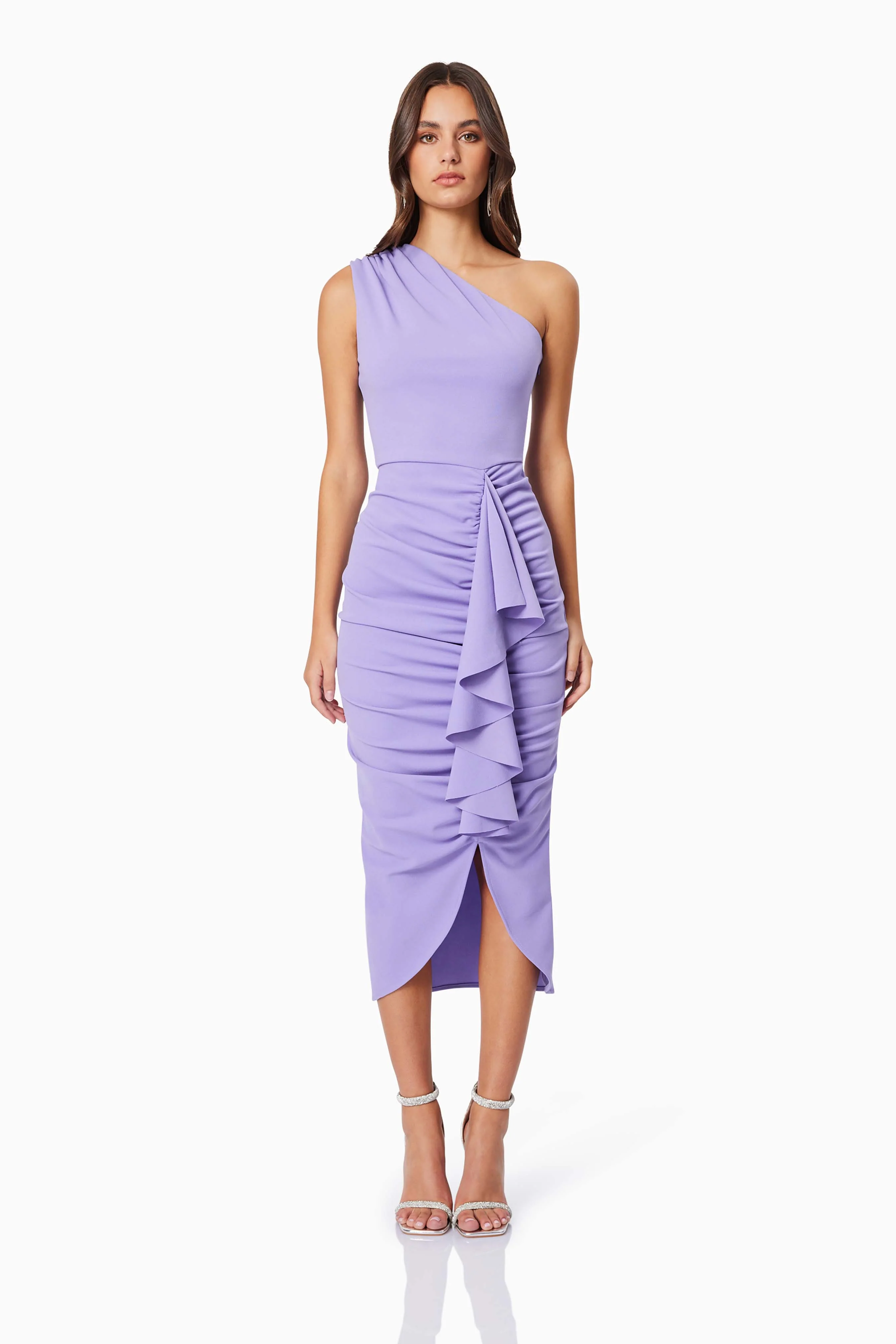 Jade One Shoulder Midi Dress In Purple