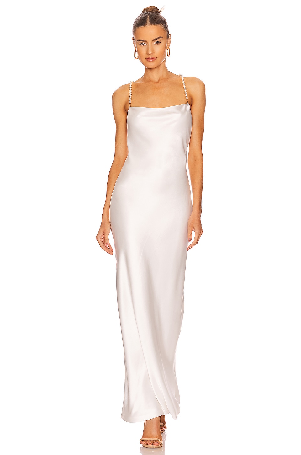 Electra Cowl Midi Dress With Pearl Trim - White