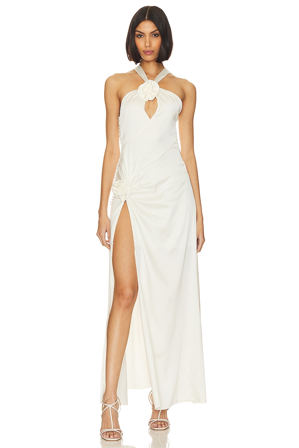 Paula Halter Satin Gown - White