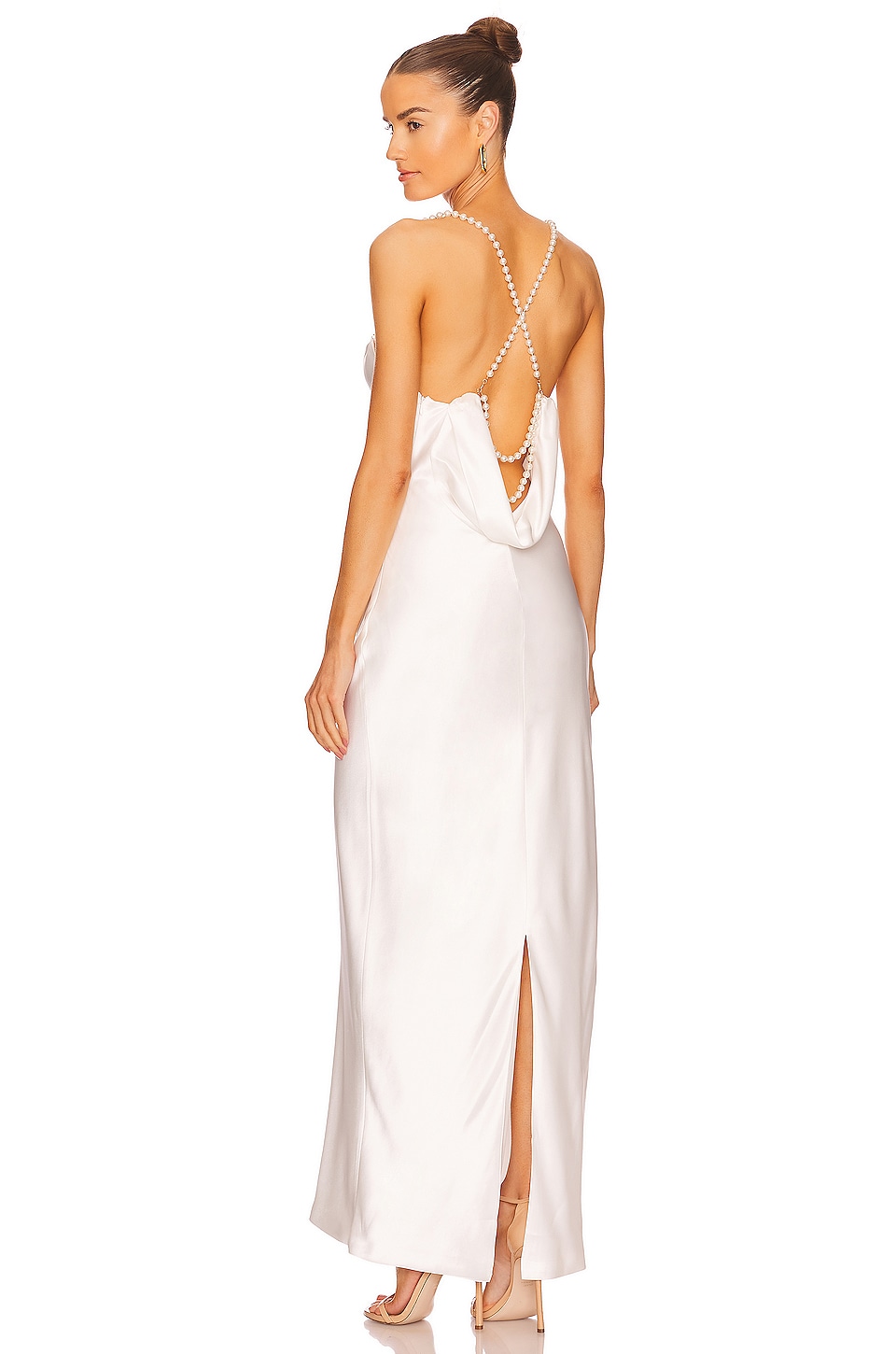 Electra Cowl Midi Dress With Pearl Trim - White
