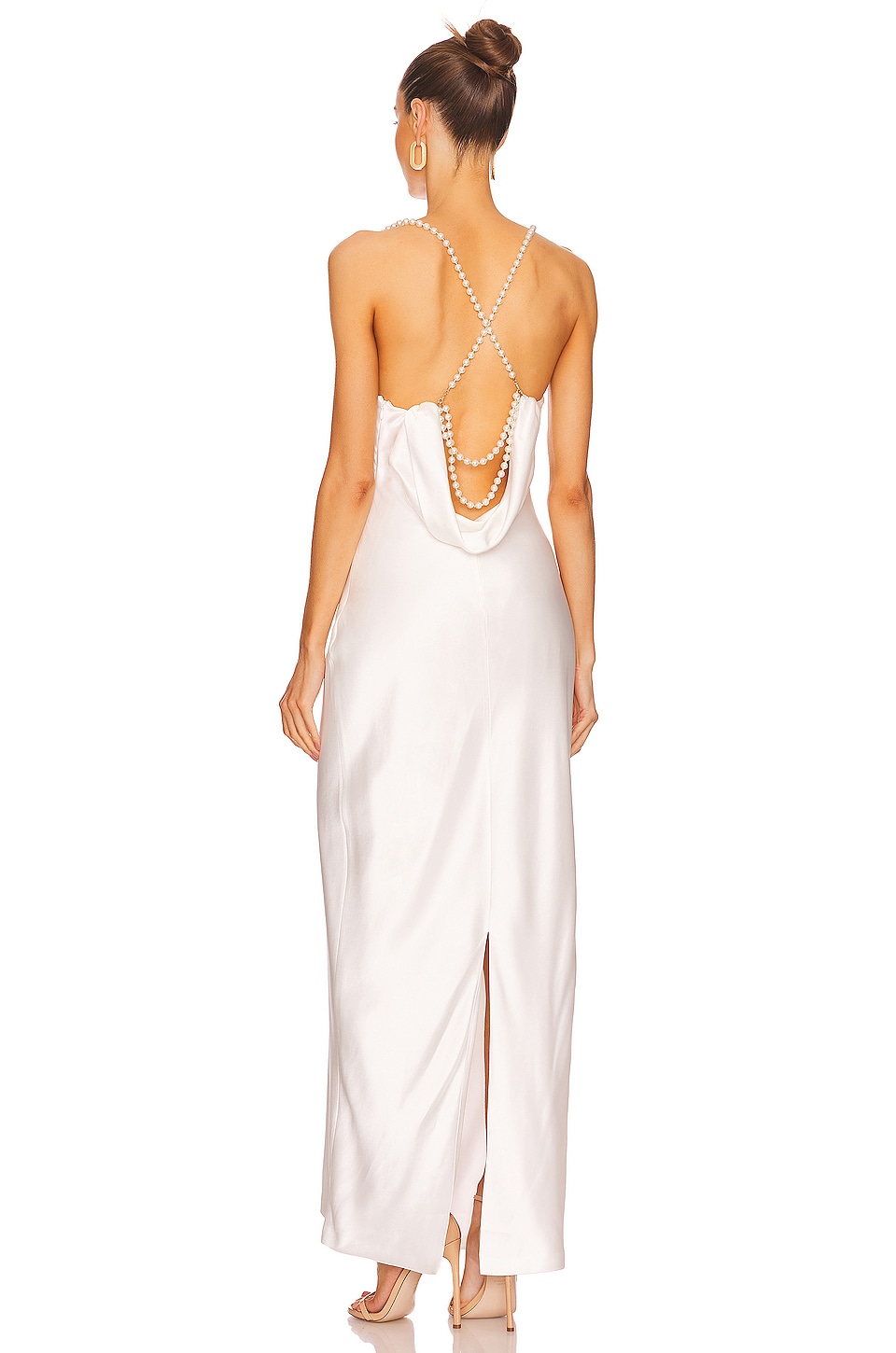 Electra Cowl Midi Dress With Pearl Trim - White