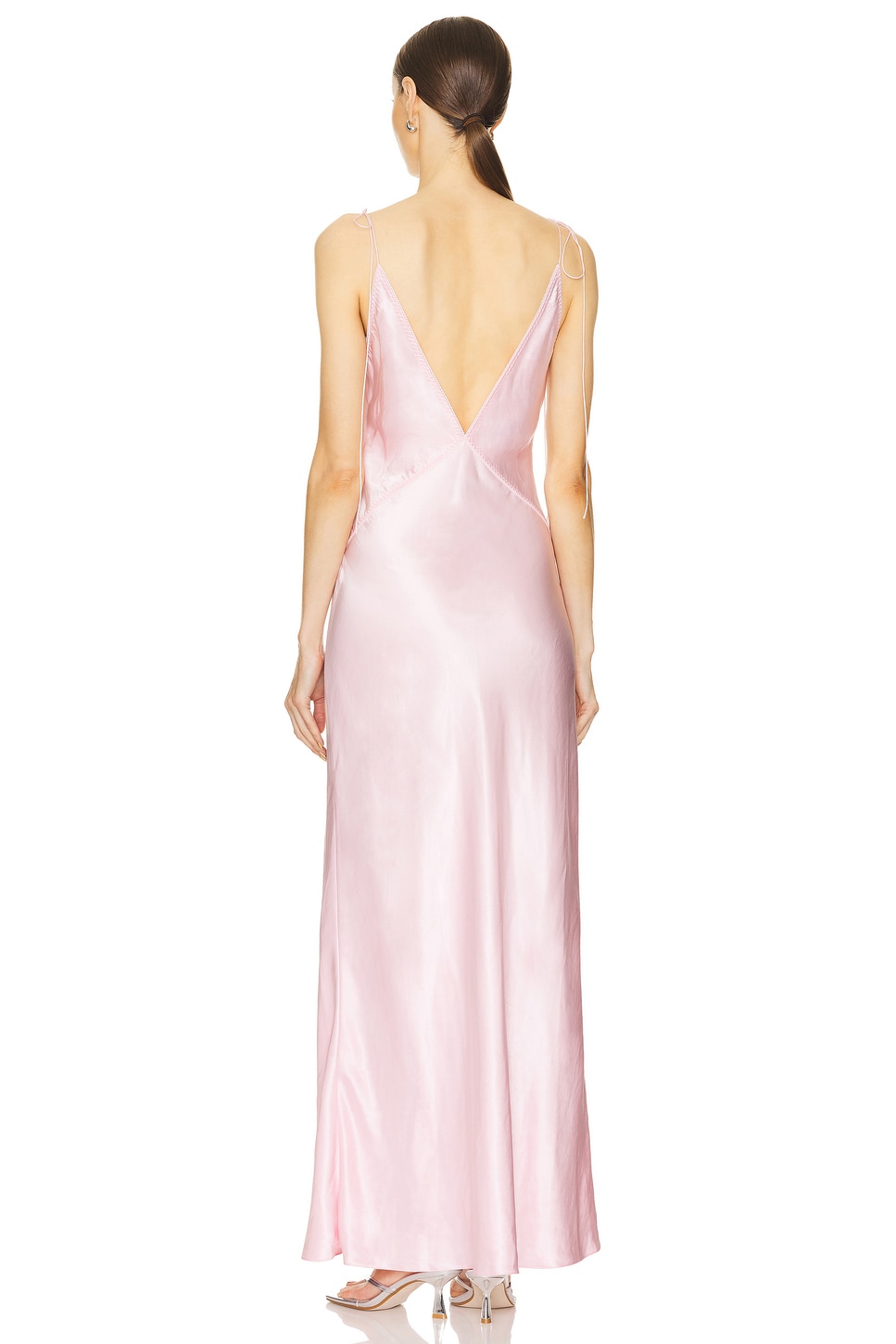 Terrin Satin Plunging Neckline Maxi Dress Pink