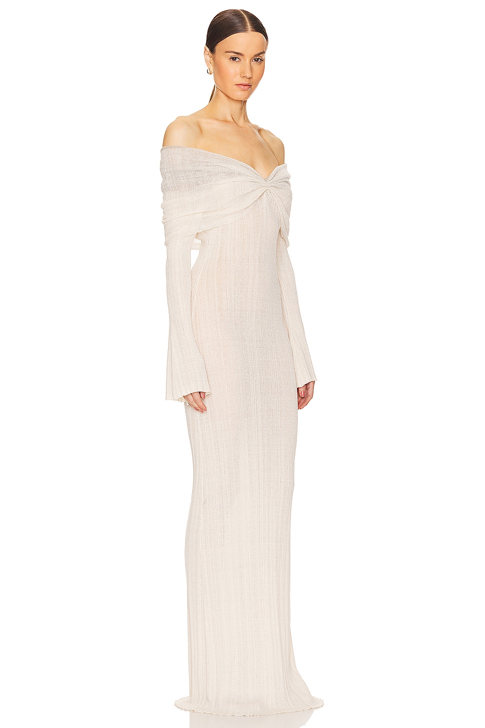 Joysa Off Shoulder Mesh long Dress - Mist Gray