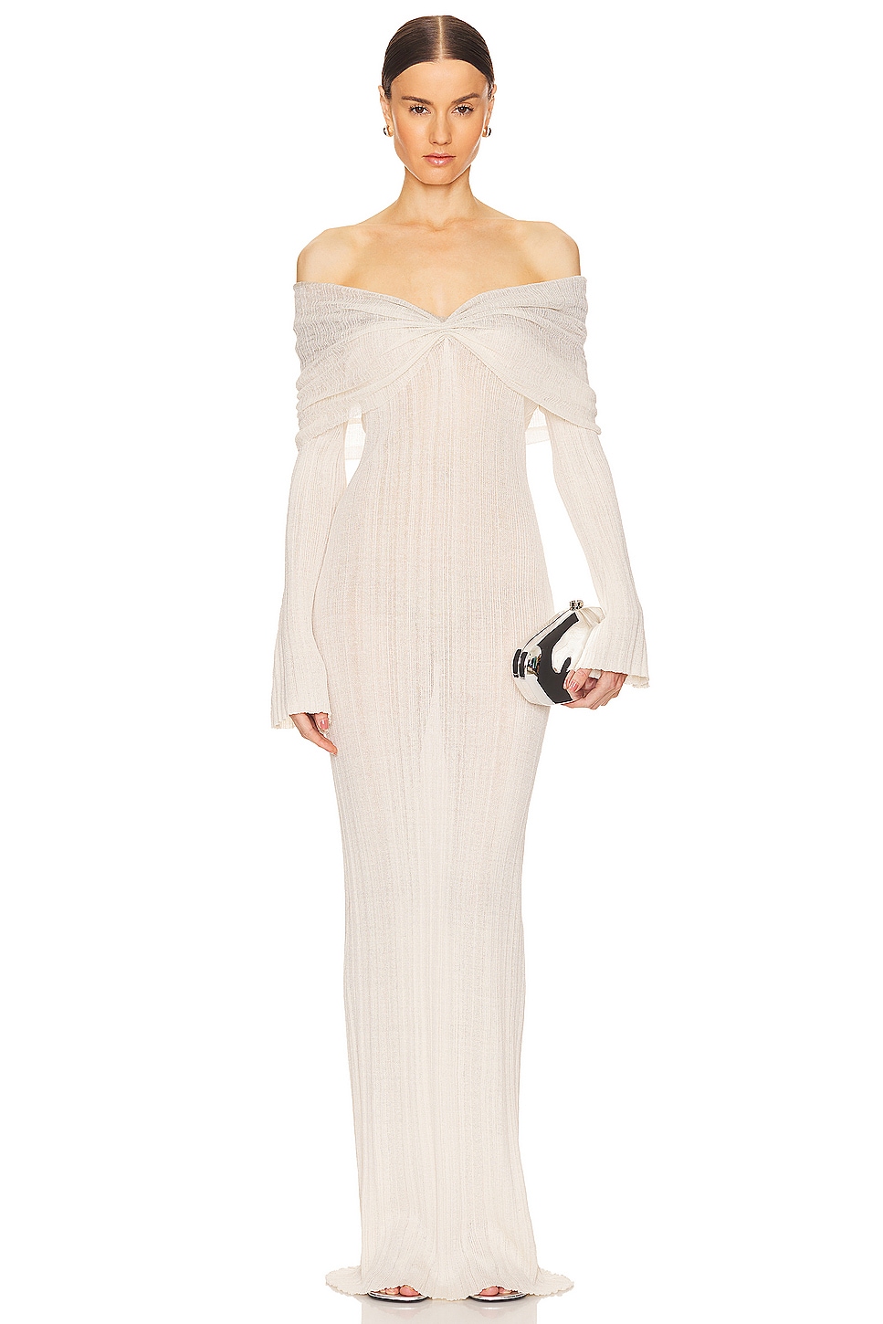 Joysa Off Shoulder Mesh long Dress - Mist Gray