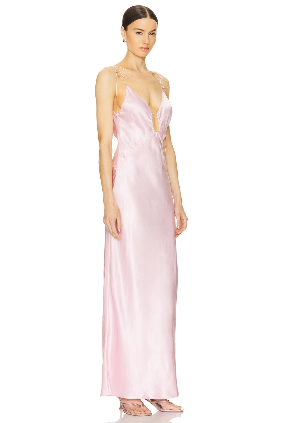 Terrin Satin Plunging Neckline Maxi Dress Pink