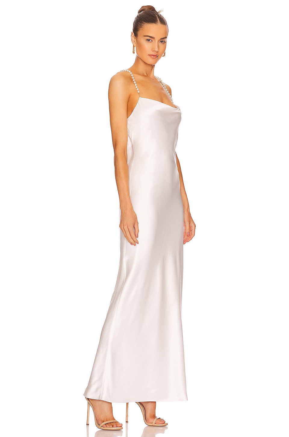 Electra Cowl Midi Dress With Pearl Trim - White