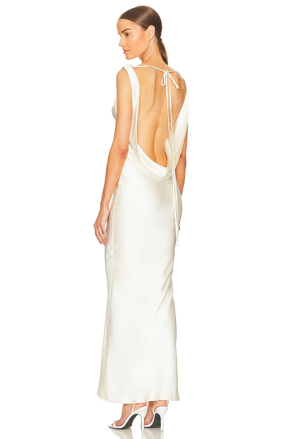 Plunging Cowl Back Maxi Dress - White