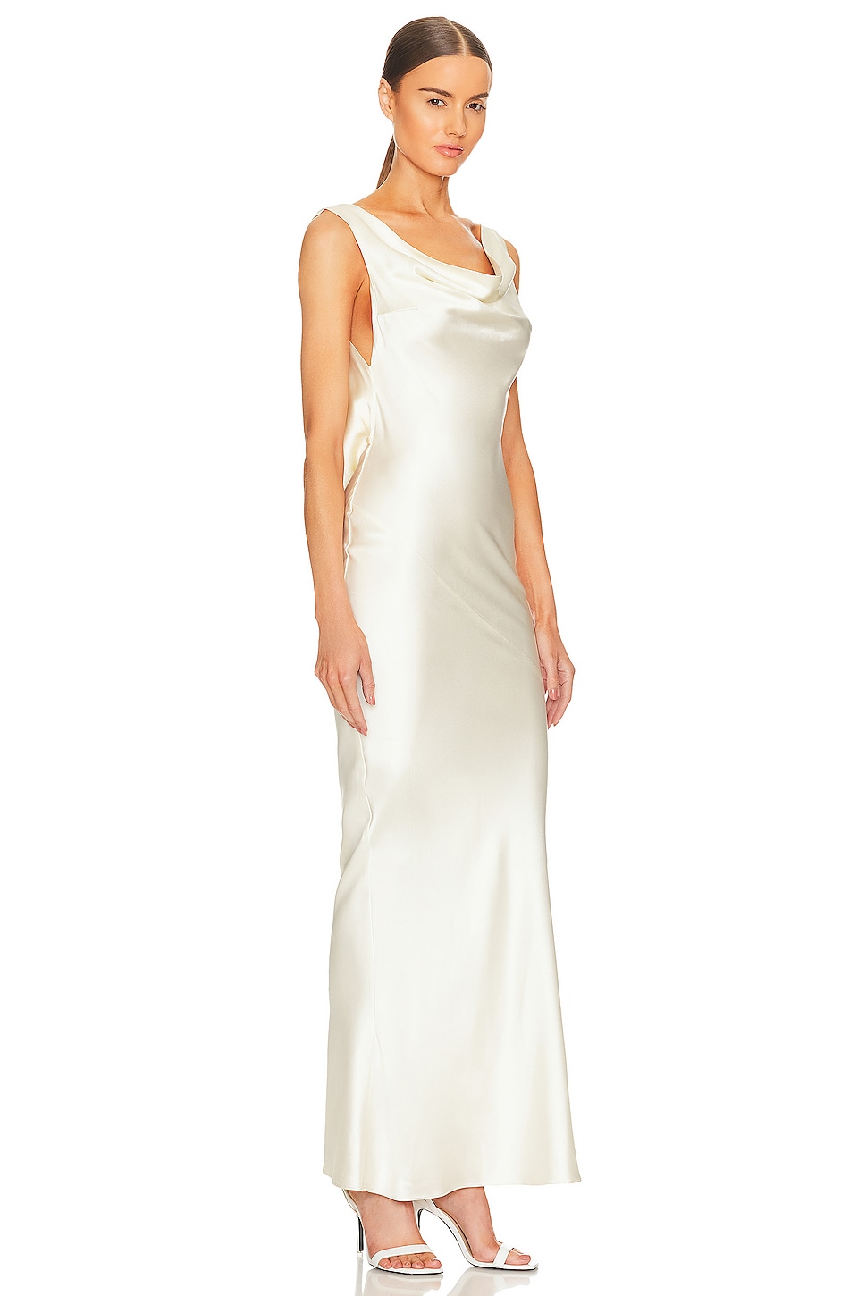 Plunging Cowl Back Maxi Dress - White
