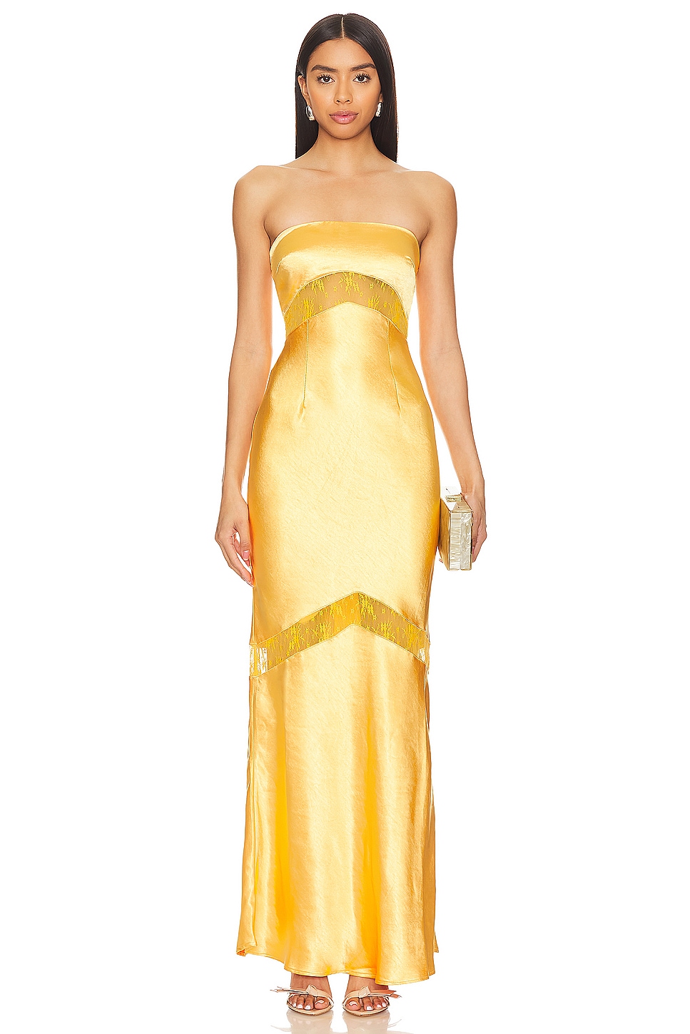 Let Love Be Melrose Satin Maxi Dress Yellow