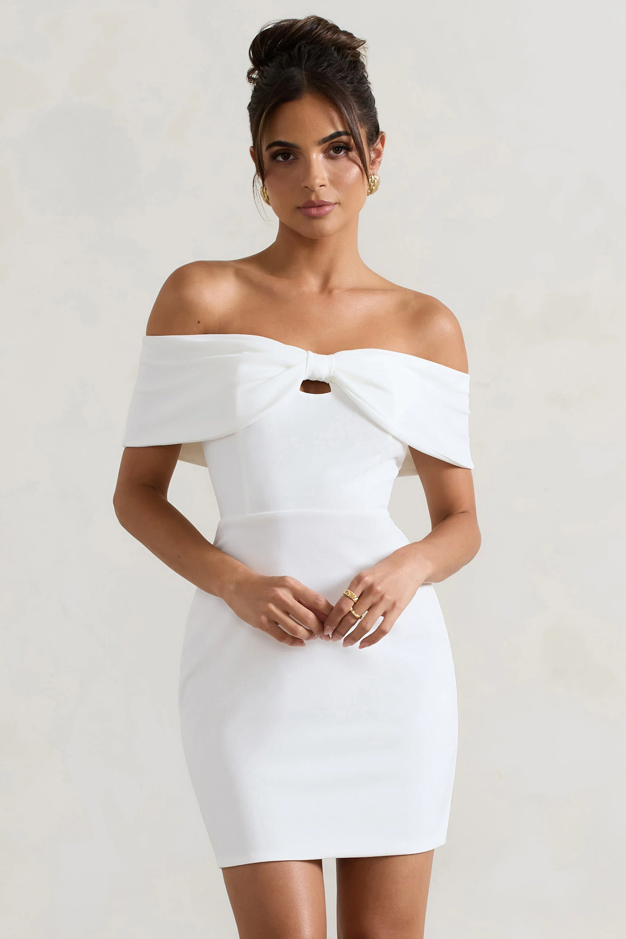 White Bow Bardot Mini Dress