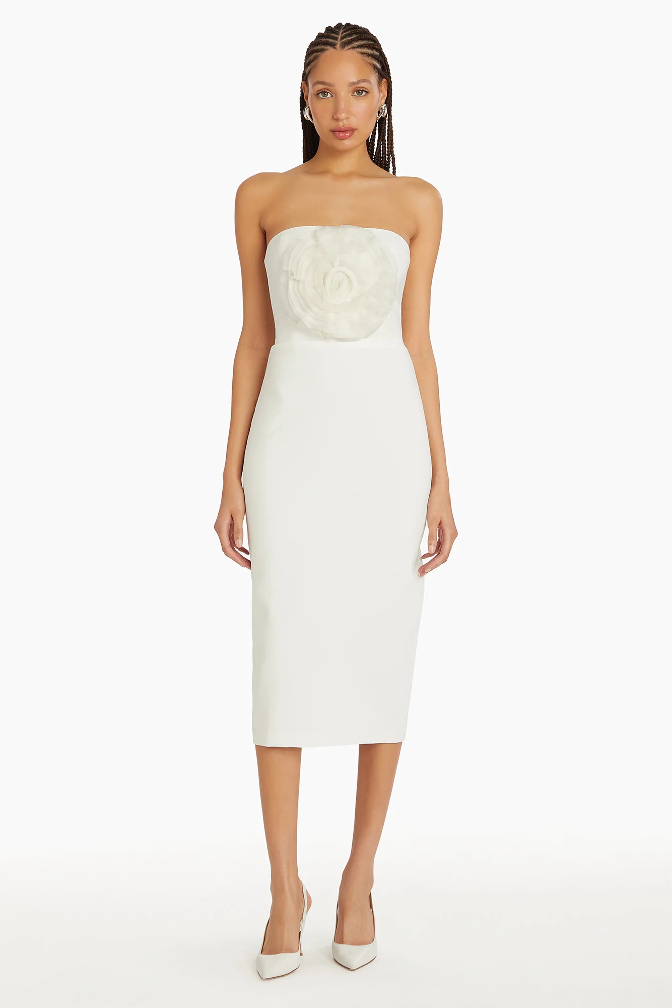 Fae Rose Midi Dress White