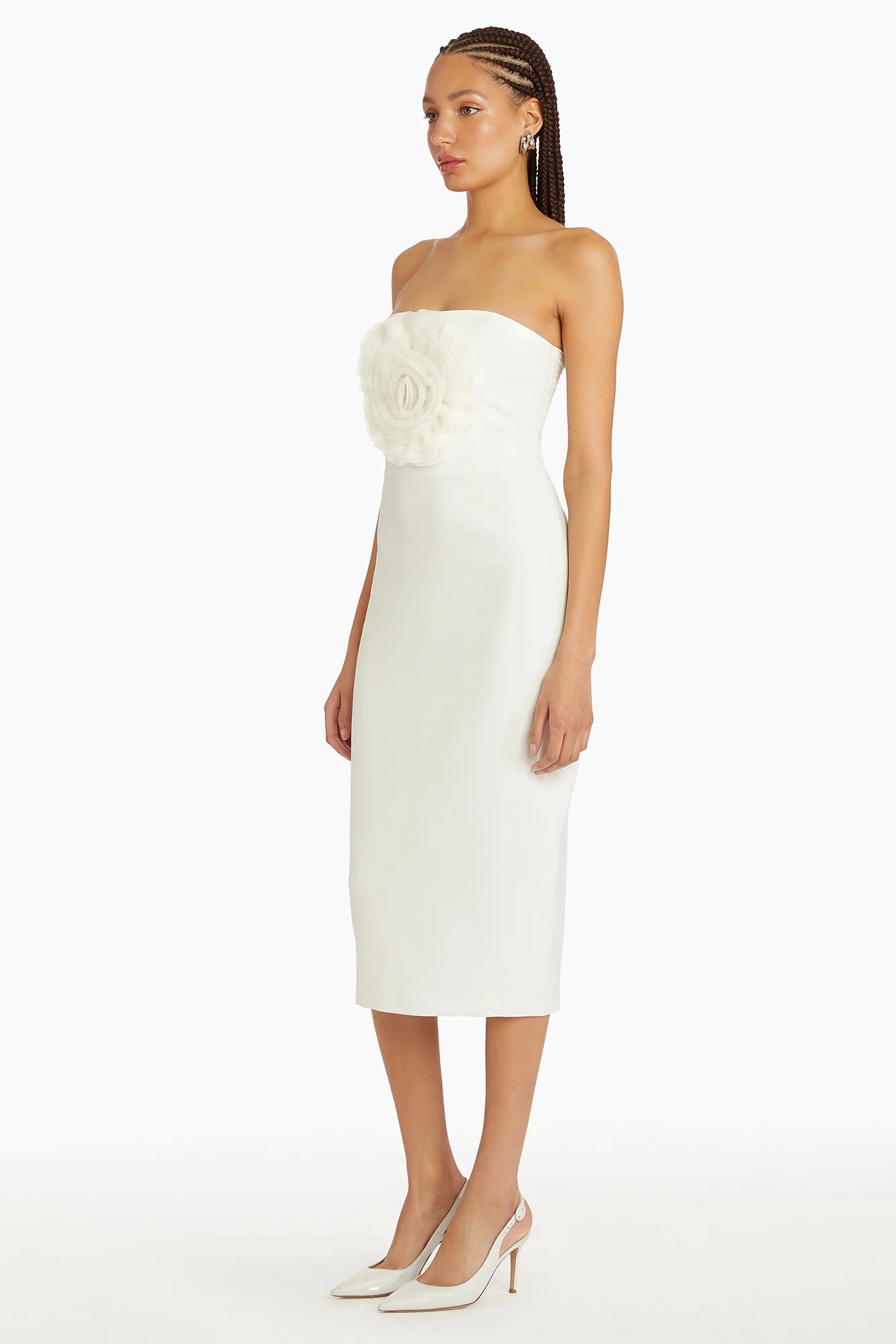 Fae Rose Midi Dress White