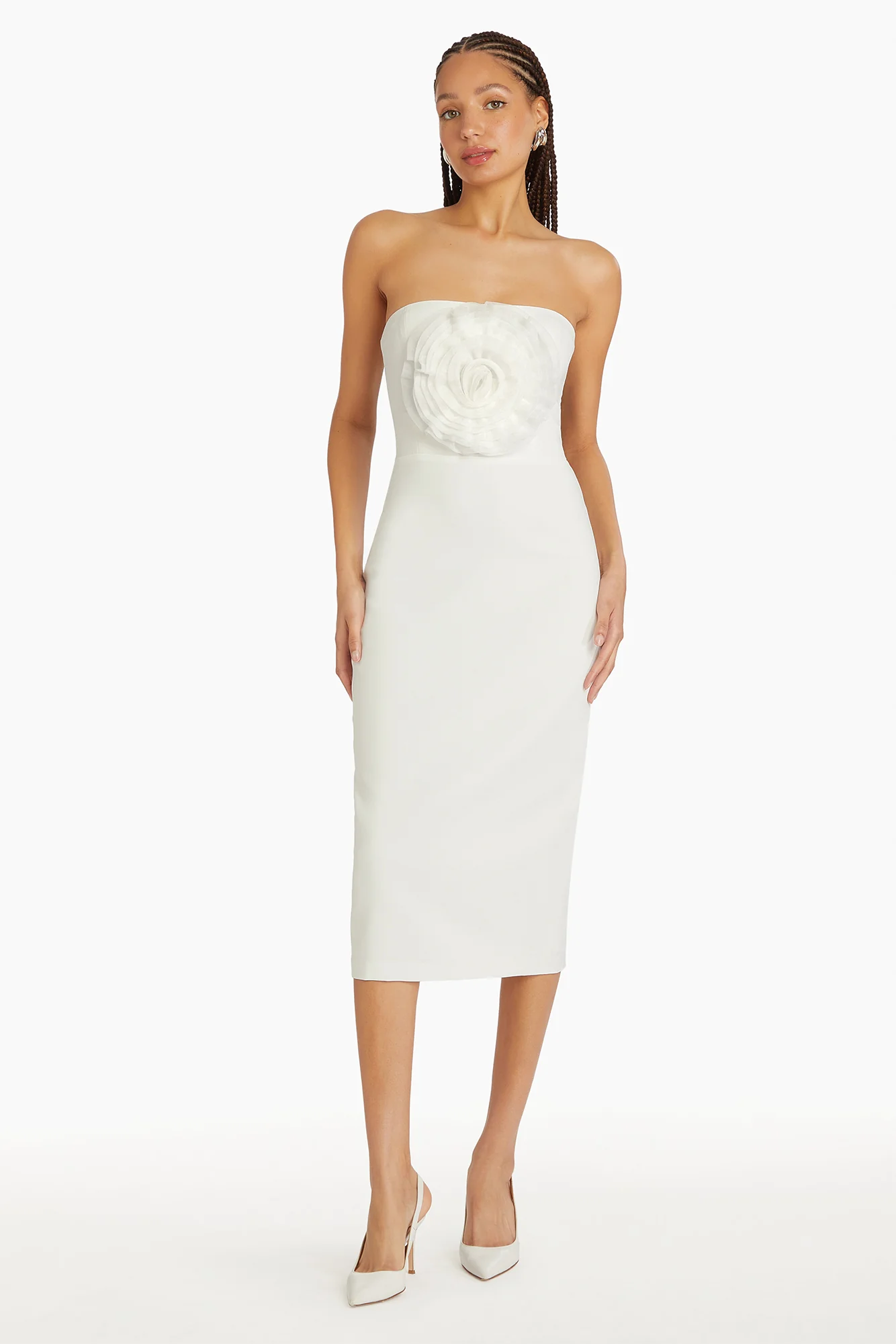 Fae Rose Midi Dress White