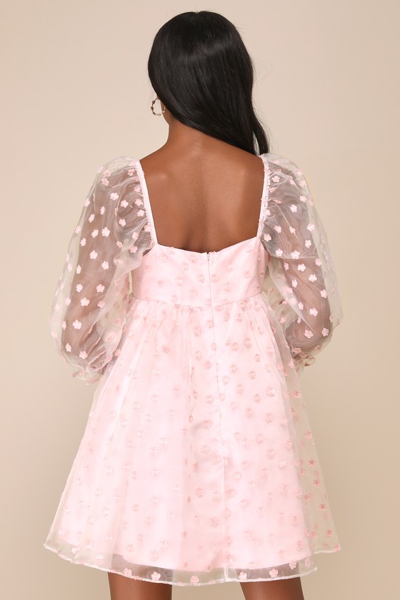 Effervescent Charm White Organza Floral Babydoll Mini Dress