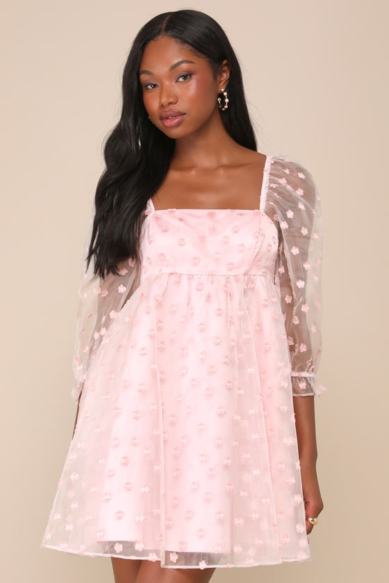 Effervescent Charm White Organza Floral Babydoll Mini Dress