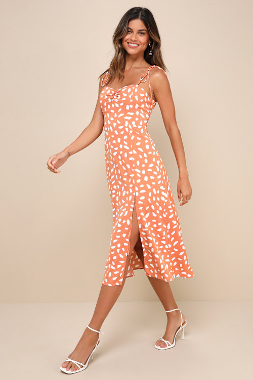 Party in Paris Sage Green Print Tie-Strap Midi Dress