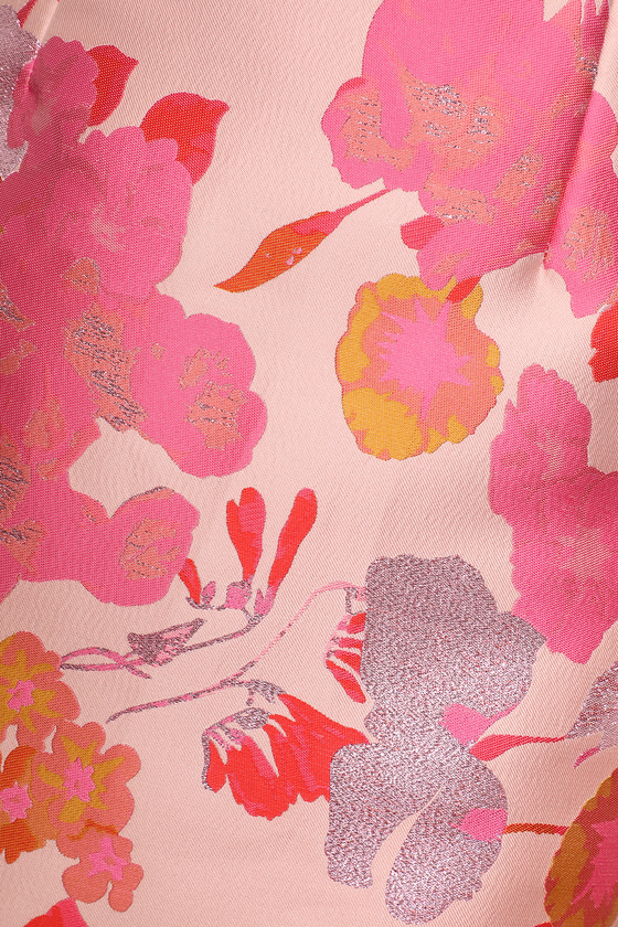 So Stunning Orange Multi Floral Jacquard Puff Sleeve Mini Dress