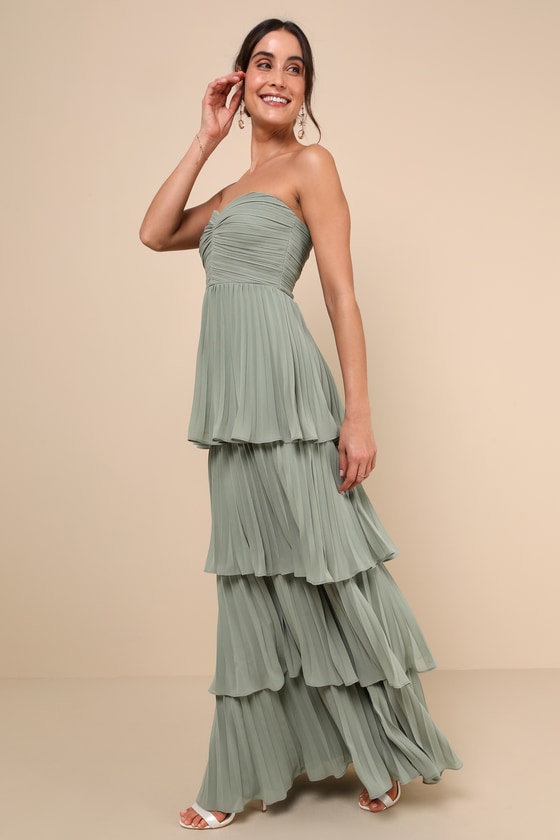 Seriously Sensational Emerald Strapless Tiered Maxi Dress
