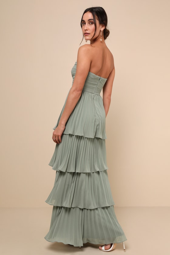 Seriously Sensational Emerald Strapless Tiered Maxi Dress