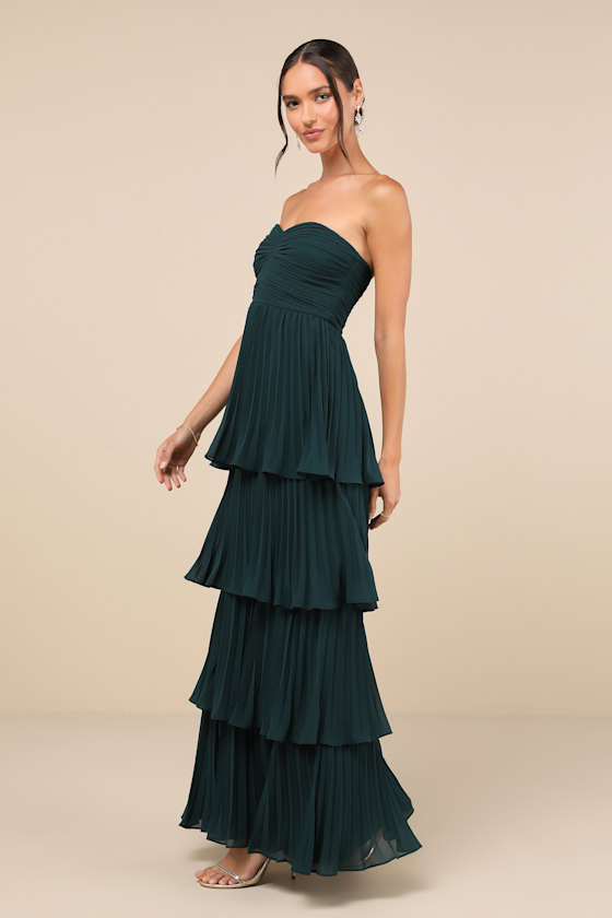 Lulus Velvet Strapless Maxi Emerald ドレス Emerald Maxi Dress - Floral Print Dress - Strapless Dress