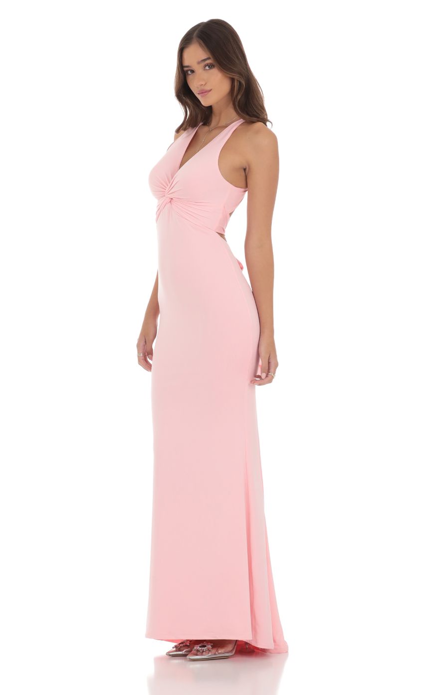 Front Twist V-Neck Maxi Dress in Pink