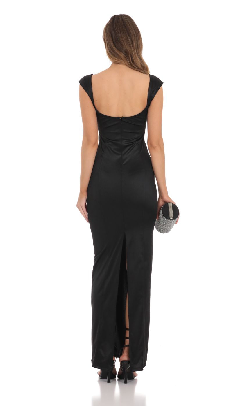 Satin Bodycon Maxi Dress in Black