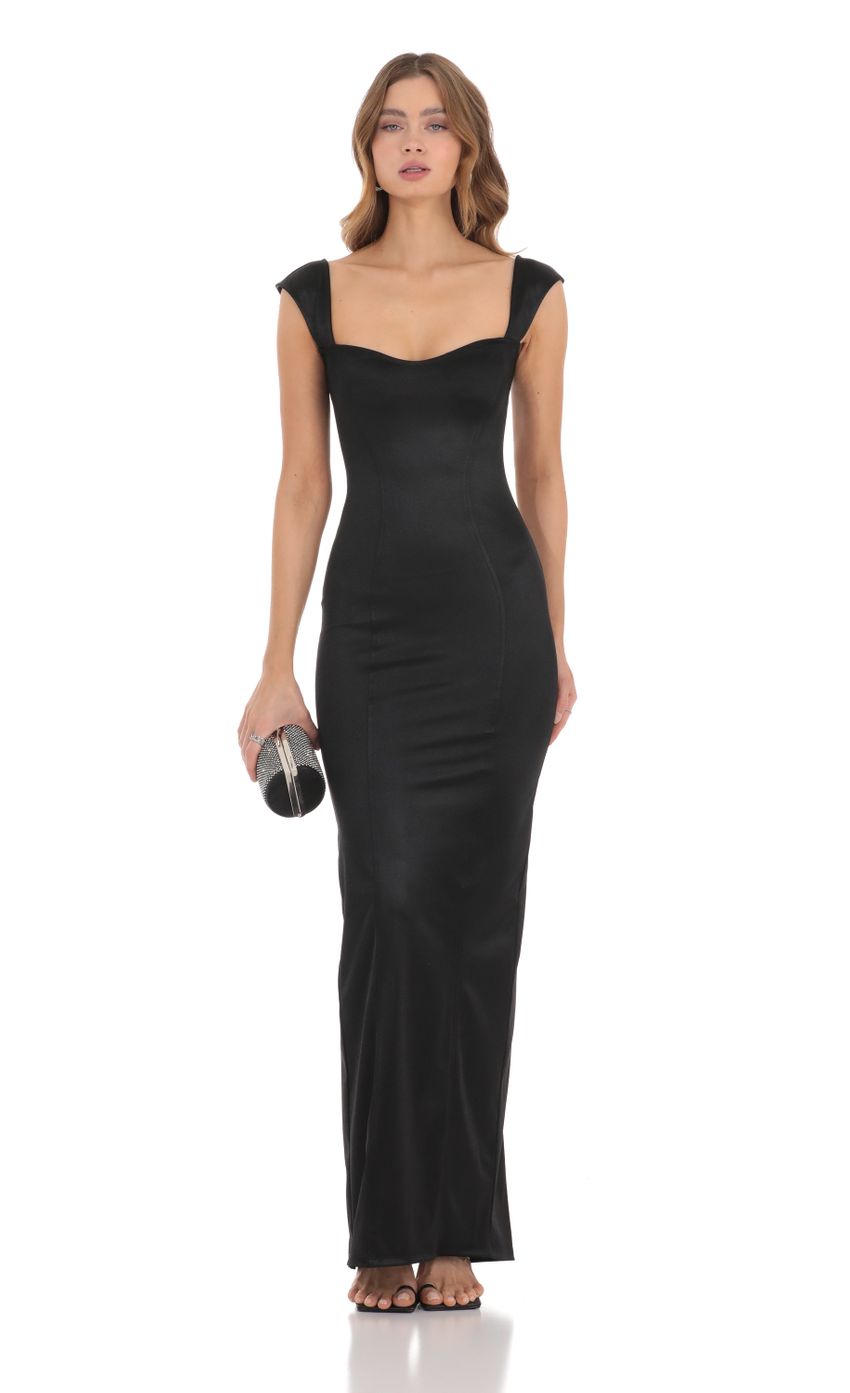 Satin Bodycon Maxi Dress in Black