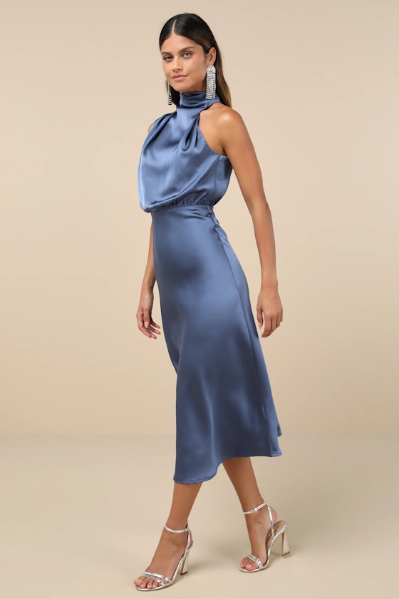 Athenian Satin Maxi Dress Cobalt Blue