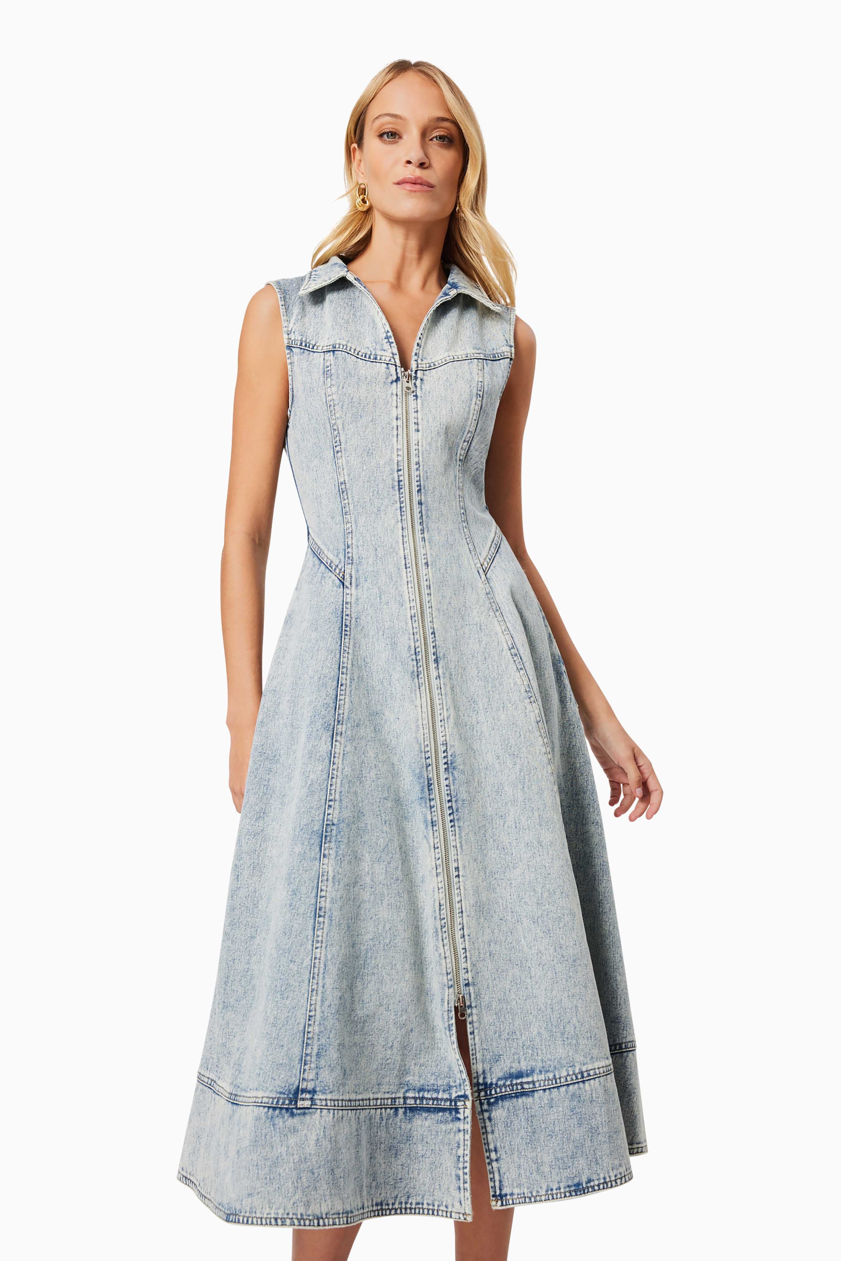 Giselle Denim Midi Dress in Blue