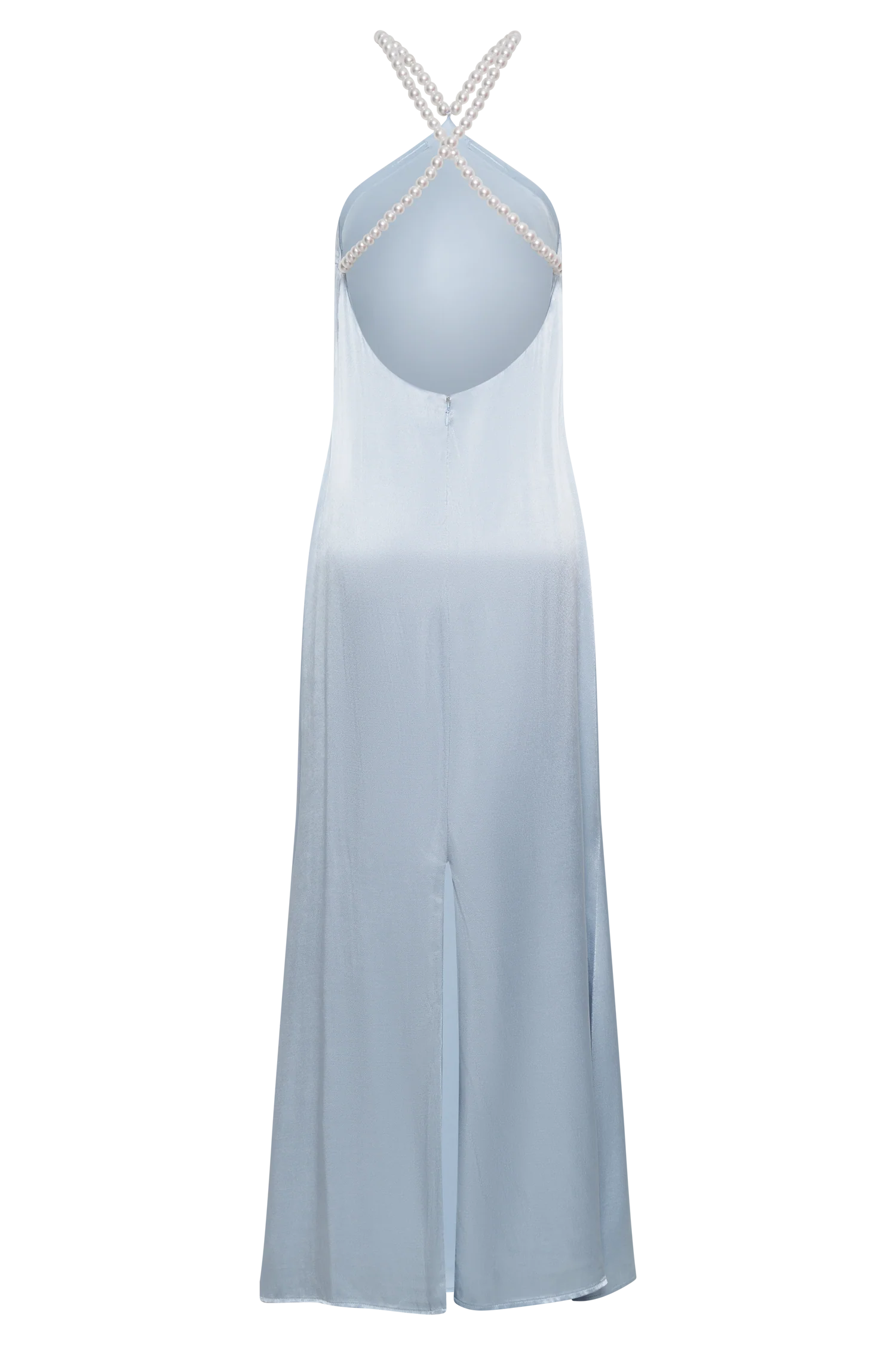 Blanche Satin Pearl Halter Maxi Dress - Cornflower Blue